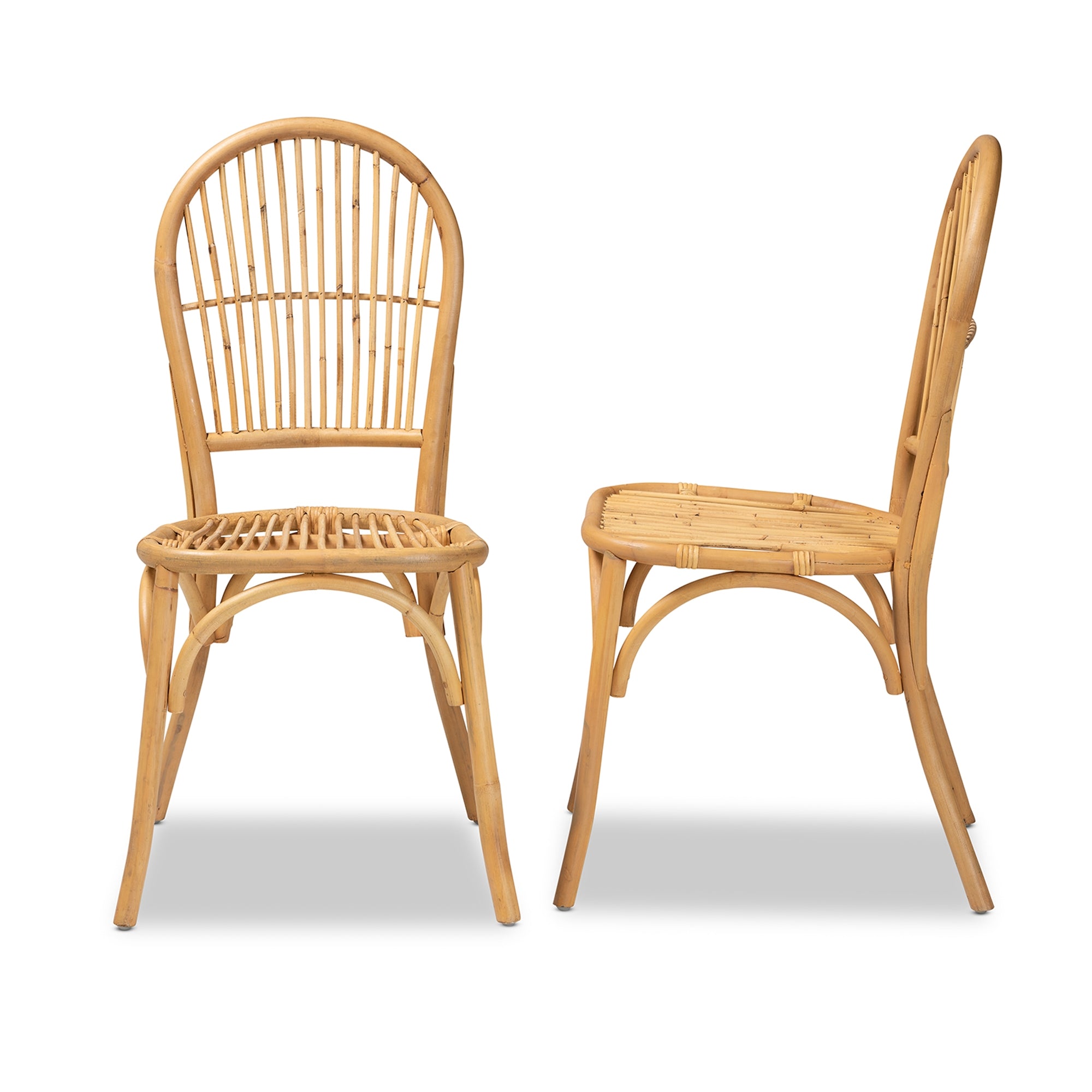 bali & pari Wina Modern Bohemian Natural Brown Rattan 2-Piece Dining Chair Set