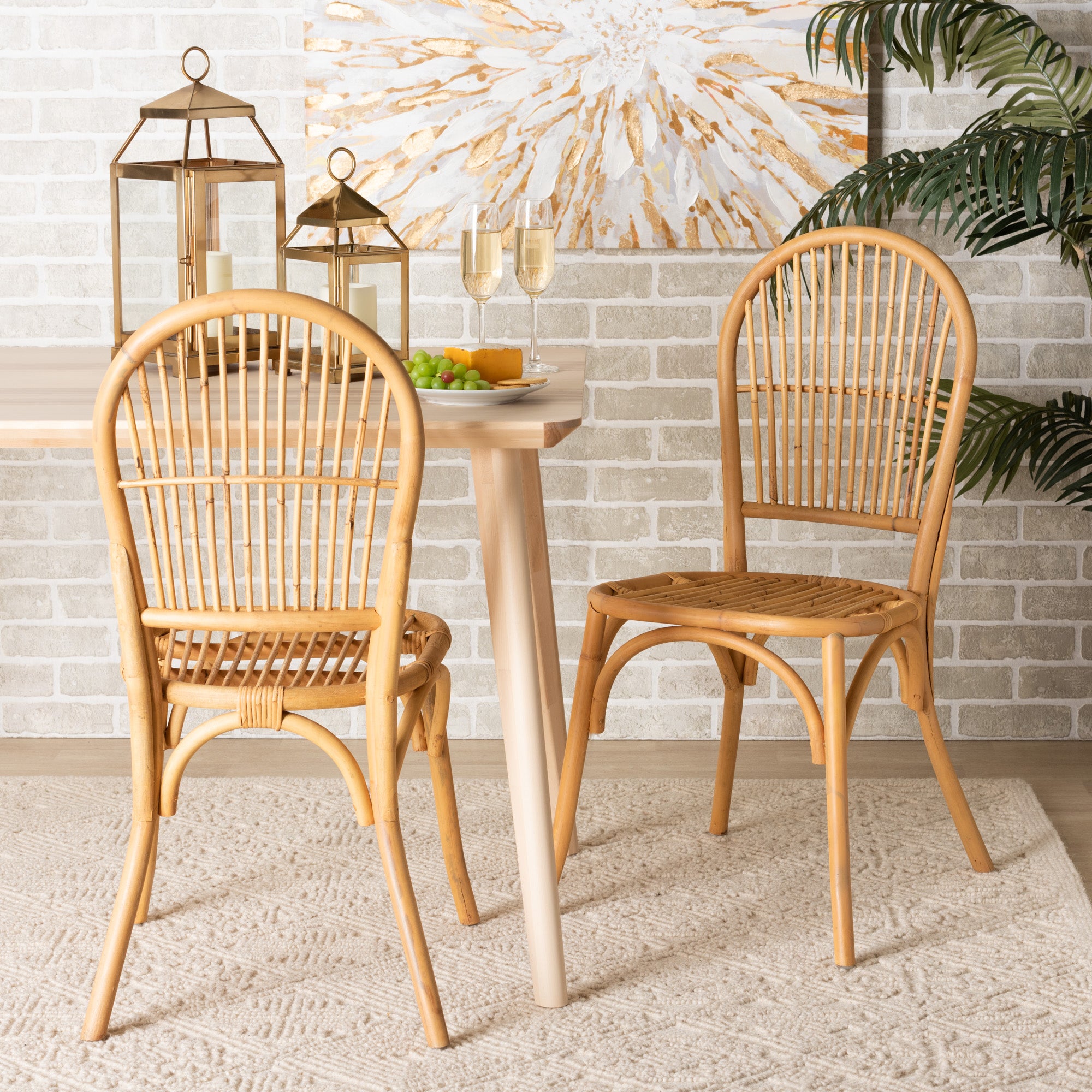 bali & pari Wina Modern Bohemian Natural Brown Rattan 2-Piece Dining Chair Set