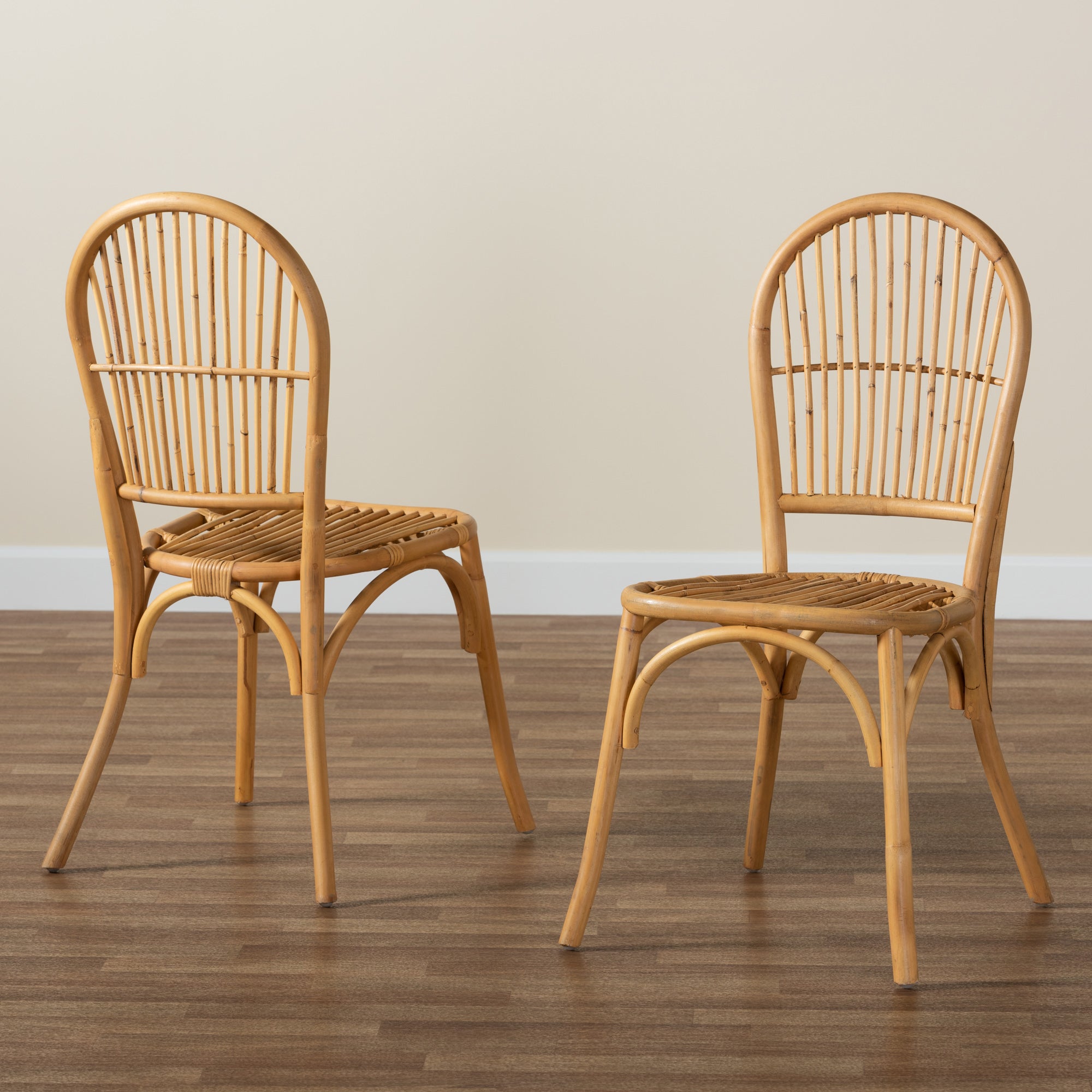 bali & pari Wina Modern Bohemian Natural Brown Rattan 2-Piece Dining Chair Set