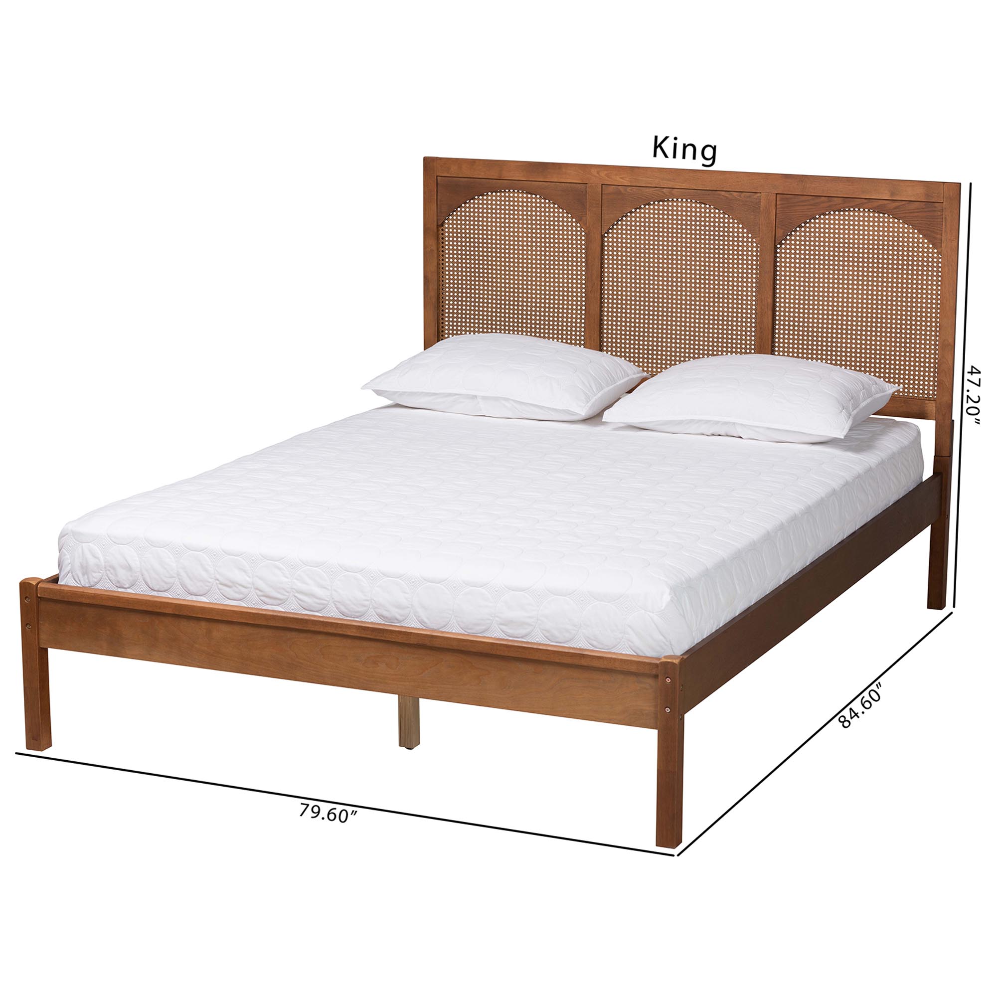 Baxton Studio Blossom Classic and Traditional Ash Walnut Finished Wood and Rattan Queen Size Platform Bed