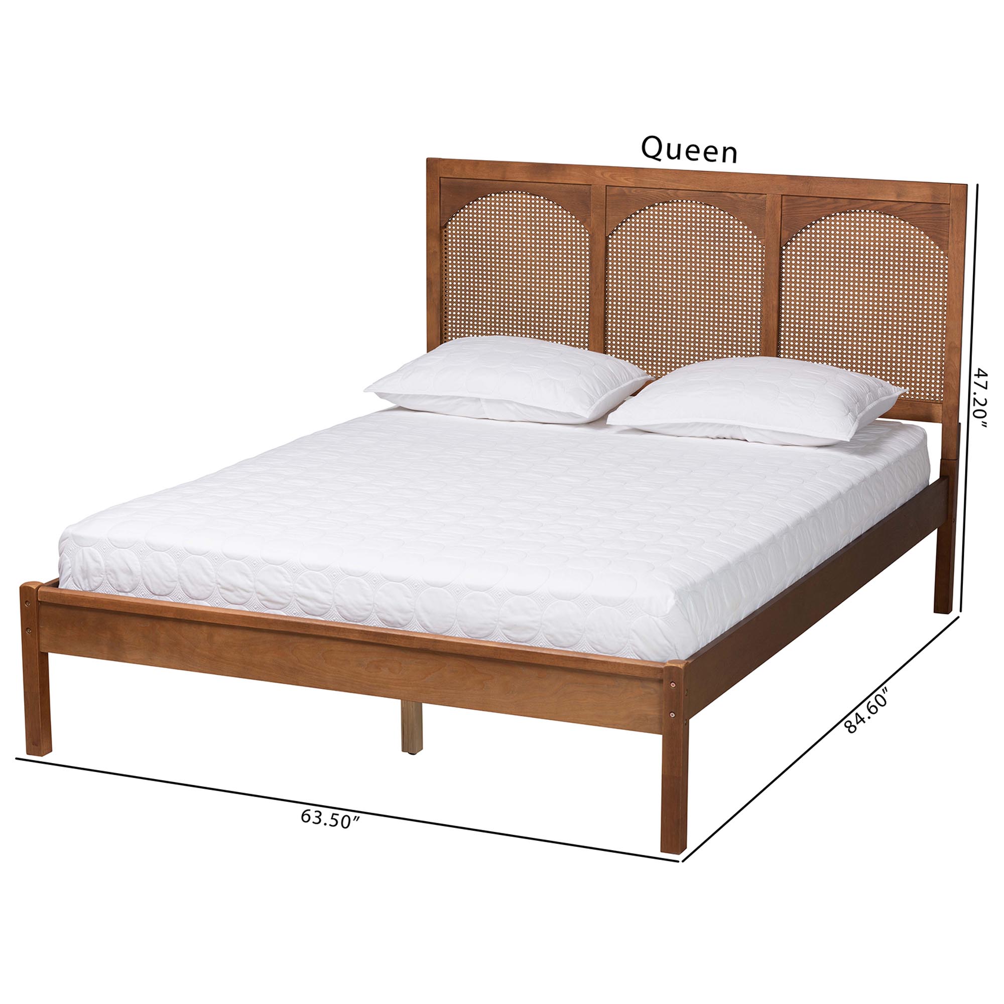 Baxton Studio Blossom Classic and Traditional Ash Walnut Finished Wood and Rattan King Size Platform Bed