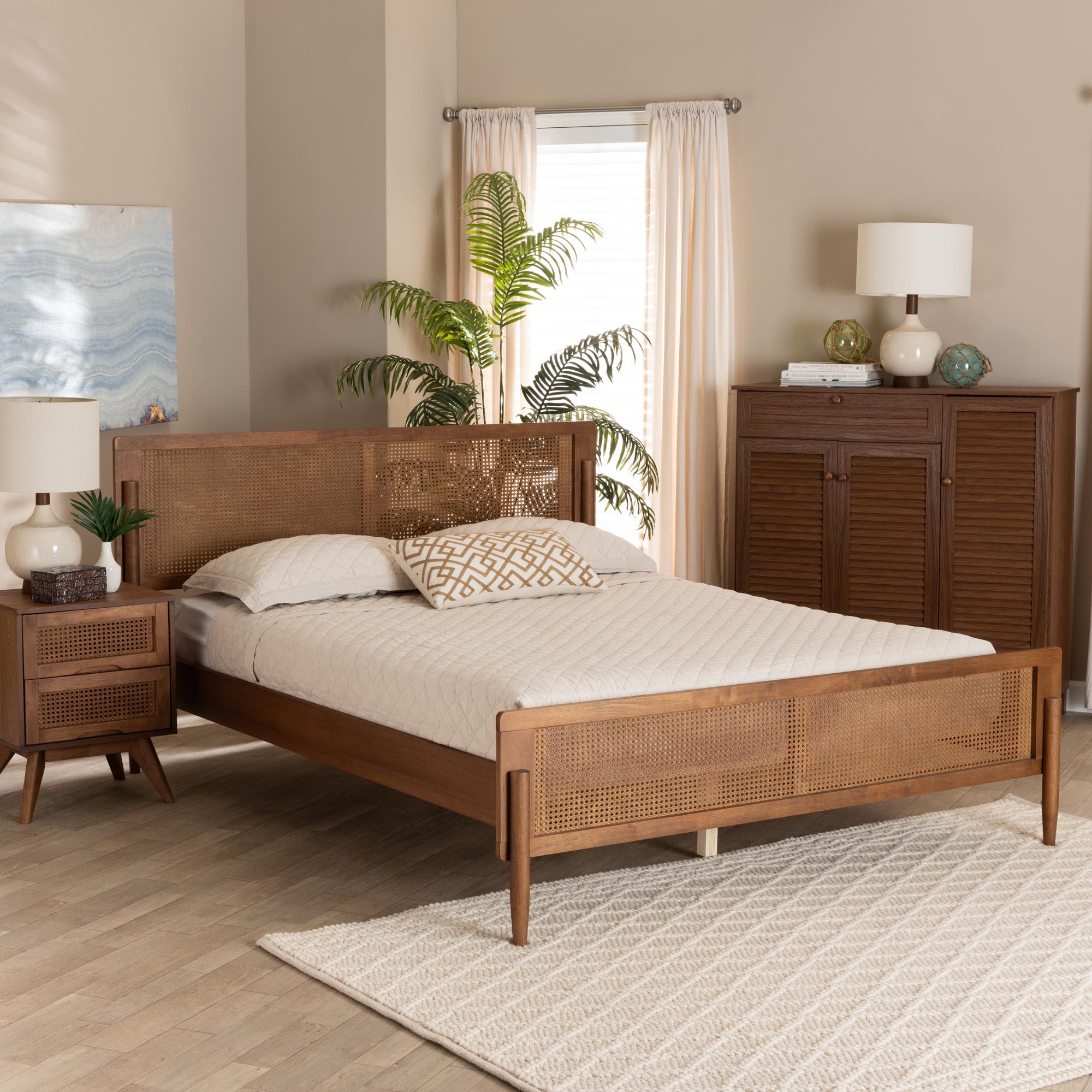 Baxton Studio Gardwin Mid-Century Modern Ash Walnut Finished Wood Queen Size Platform Bed