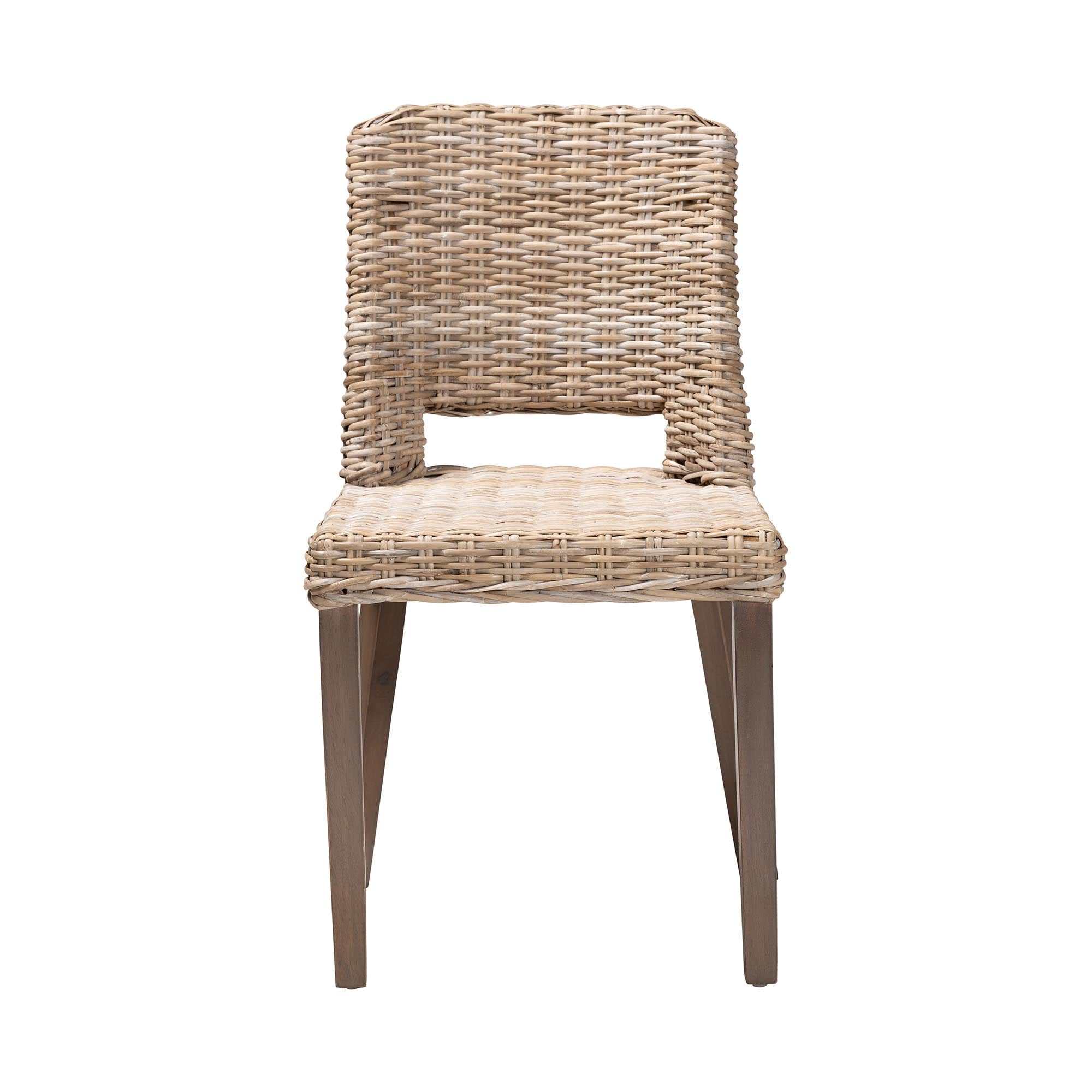 bali & pari Magy Modern Bohemian Grey Rattan and Natural Brown Finished Wood Dining Chair
