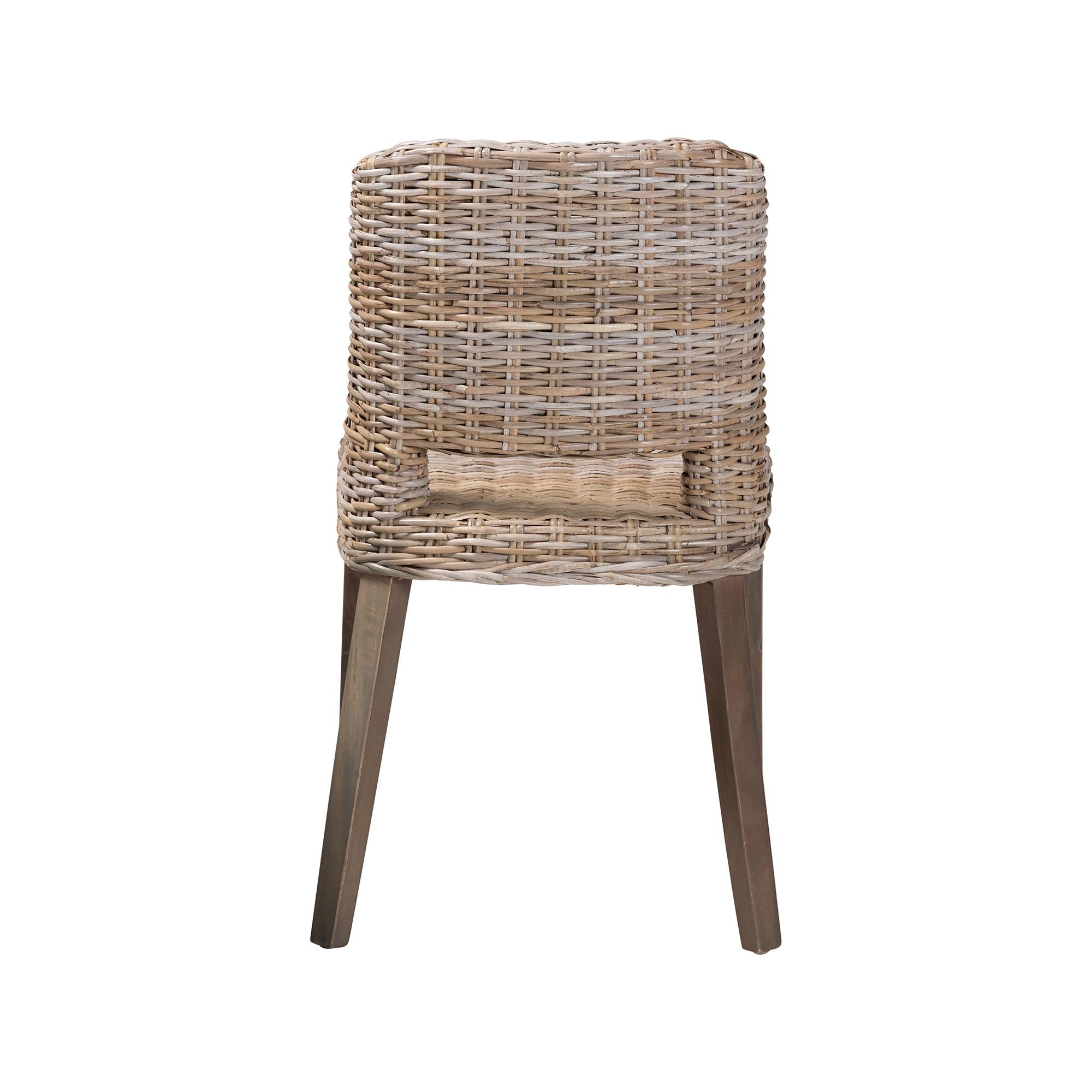 bali & pari Magy Modern Bohemian Grey Rattan and Natural Brown Finished Wood Dining Chair