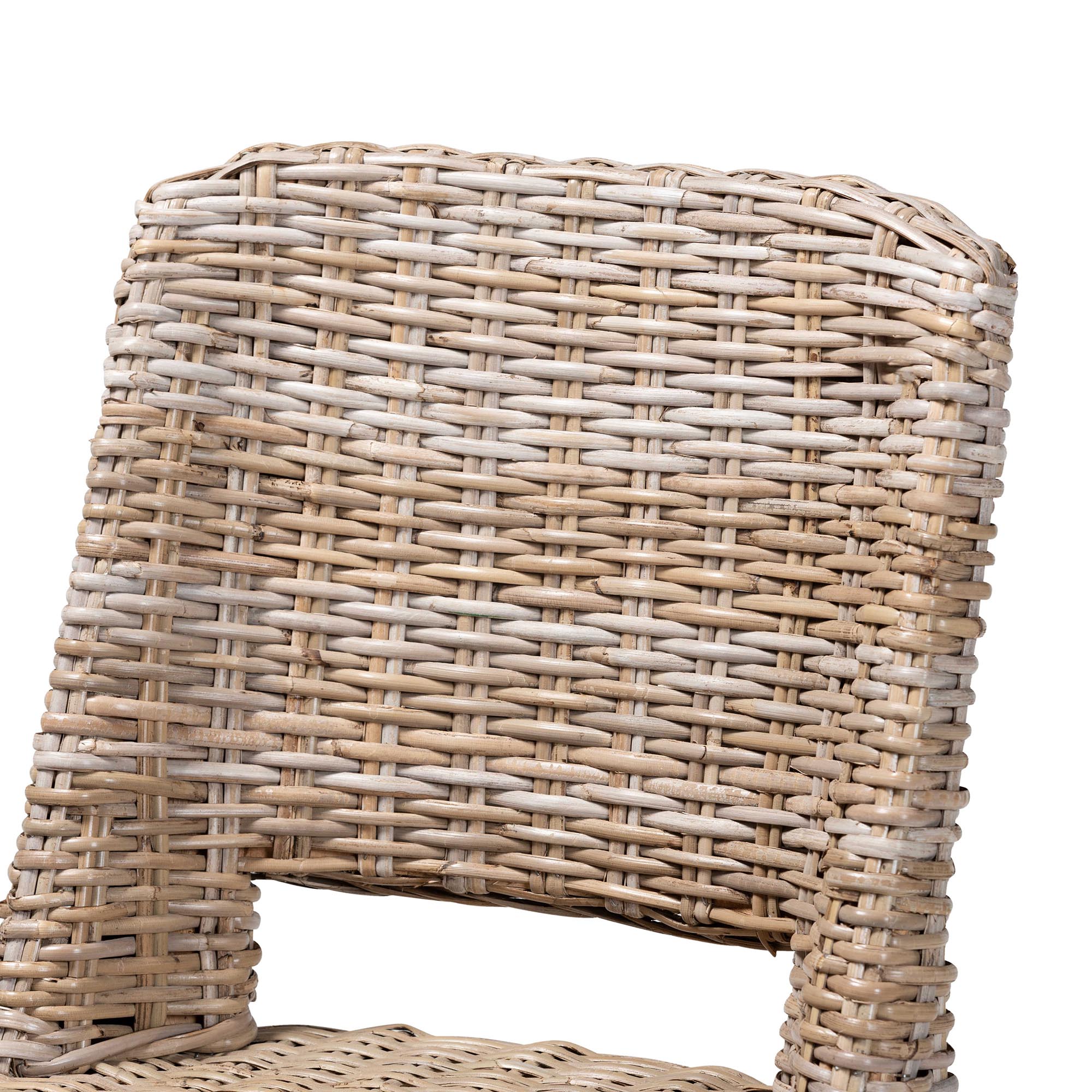 bali & pari Magy Modern Bohemian Grey Rattan and Natural Brown Finished Wood Dining Chair