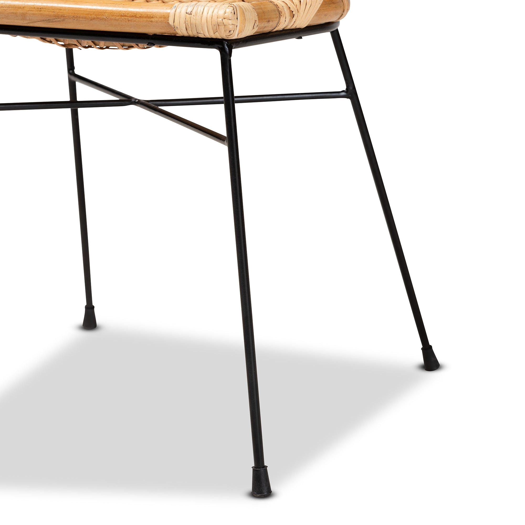 bali & pari Pro Modern Bohemian Natural Brown Rattan and Black Metal 2-Piece Dining Chair Set