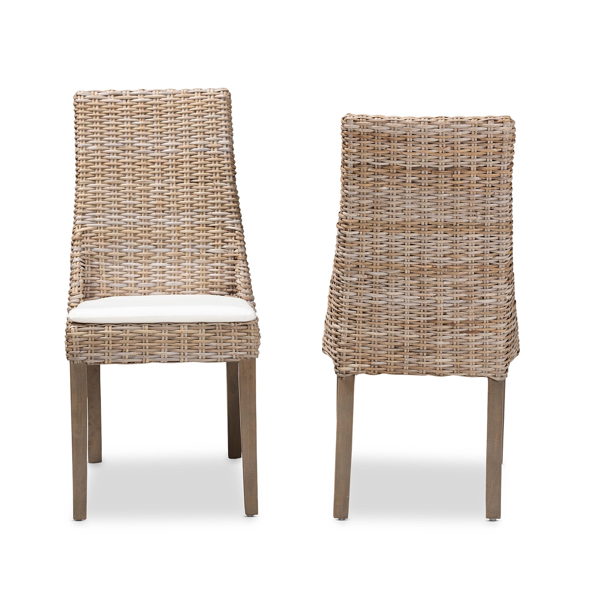 bali & pari Toby Modern Bohemian Grey Rattan 2-Piece Dining Chair Set