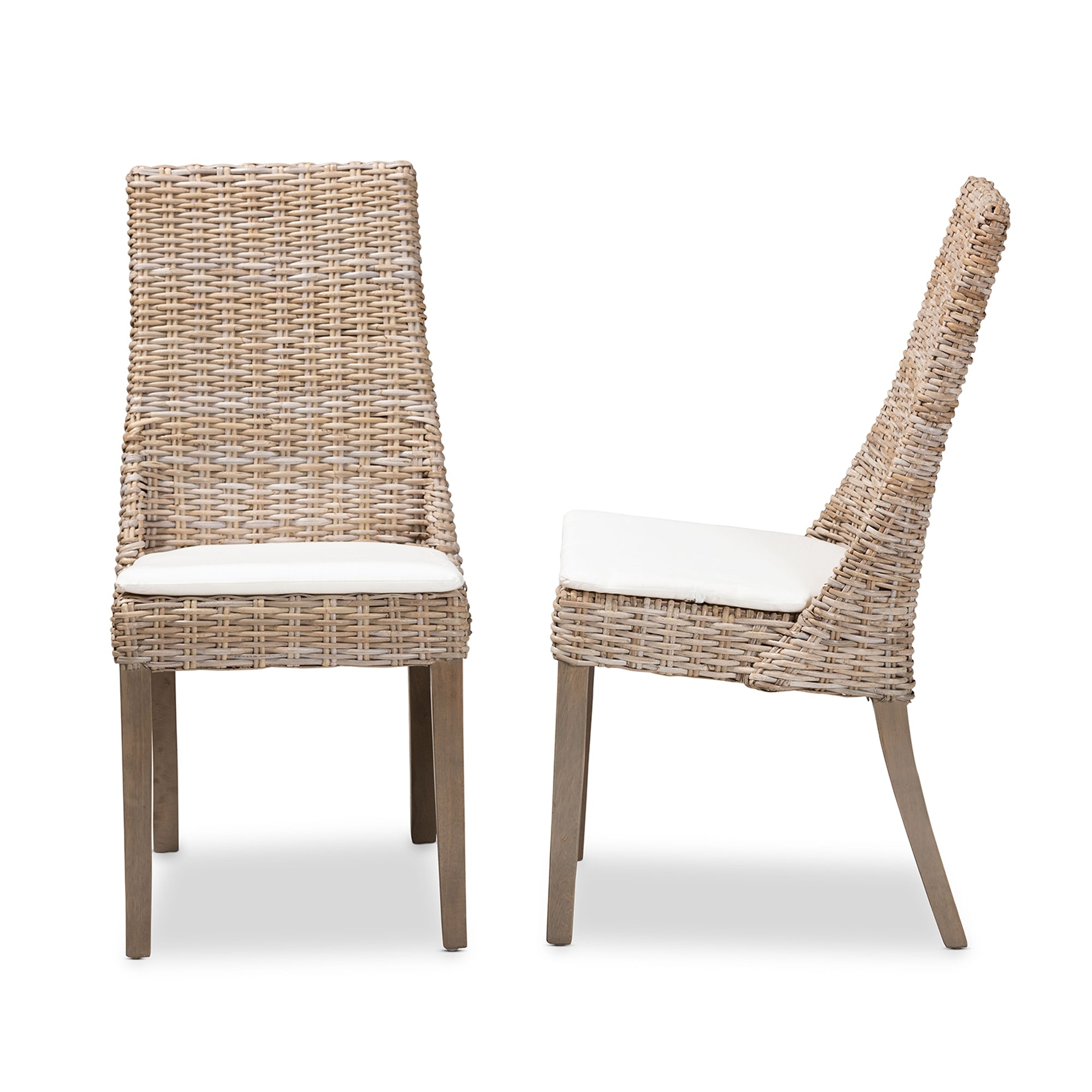 bali & pari Toby Modern Bohemian Grey Rattan 2-Piece Dining Chair Set