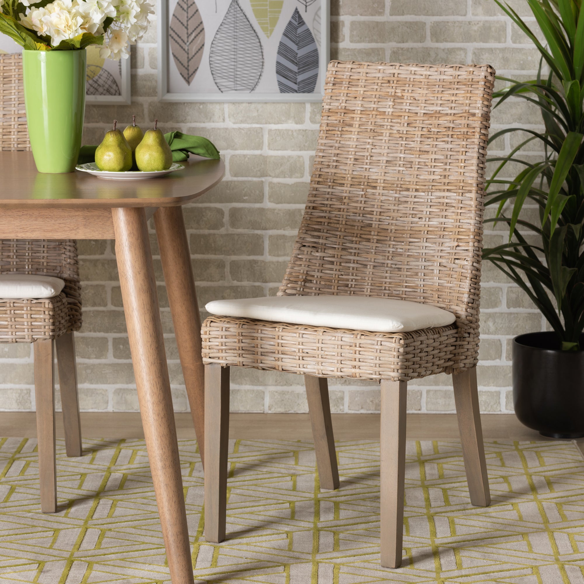 bali & pari Toby Modern Bohemian Grey Rattan 2-Piece Dining Chair Set