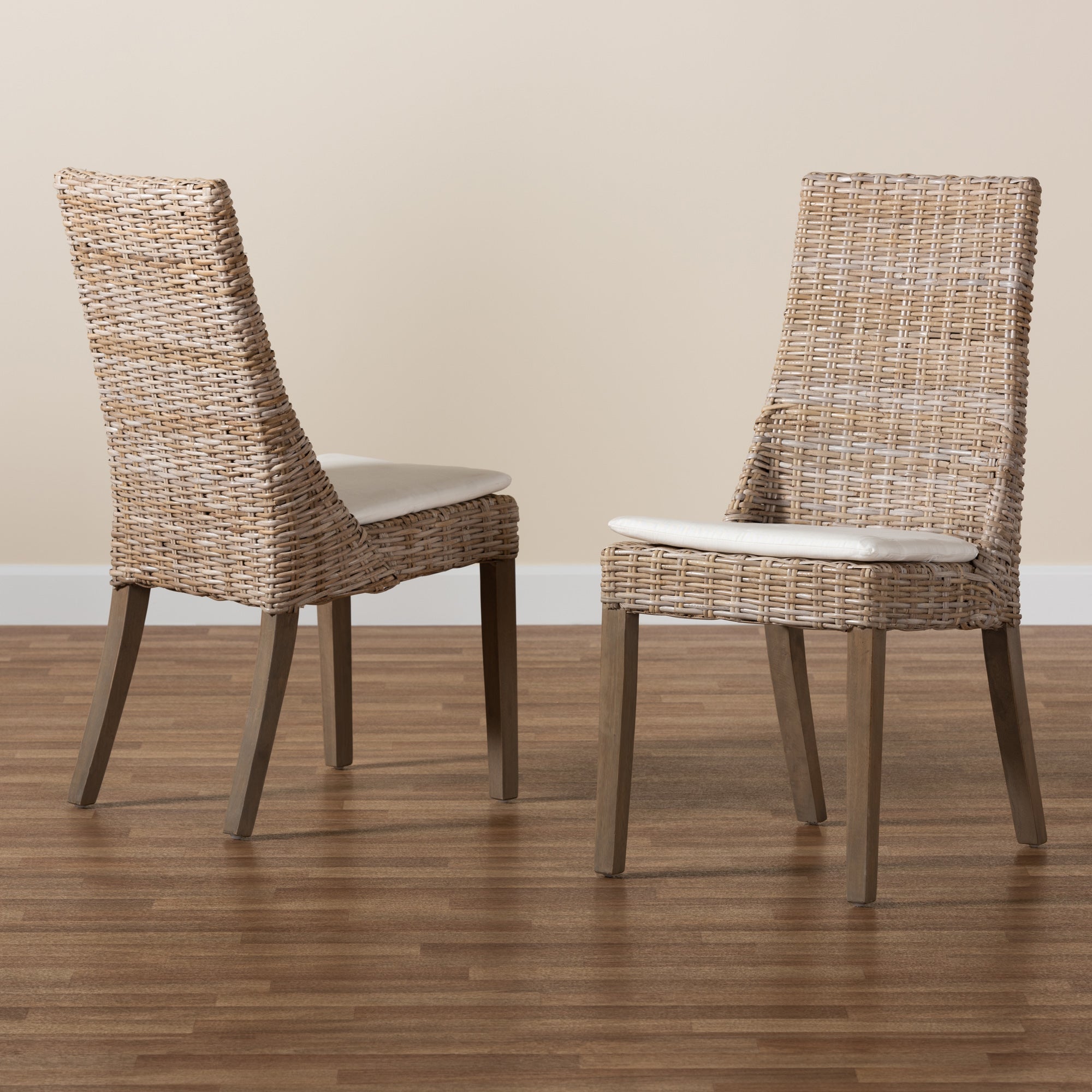 bali & pari Toby Modern Bohemian Grey Rattan 2-Piece Dining Chair Set