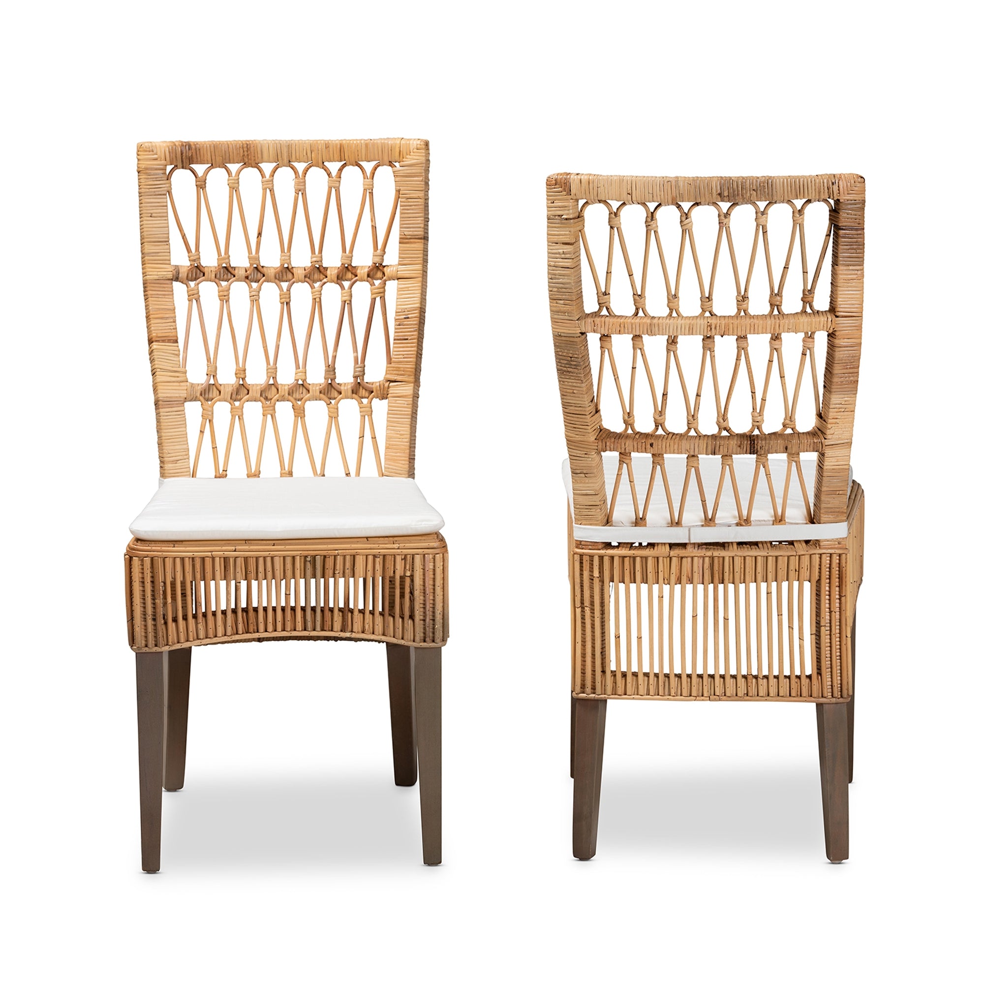 bali & pari Sullivan Modern Bohemian Natural Brown Rattan 2-Piece Dining Chair Set