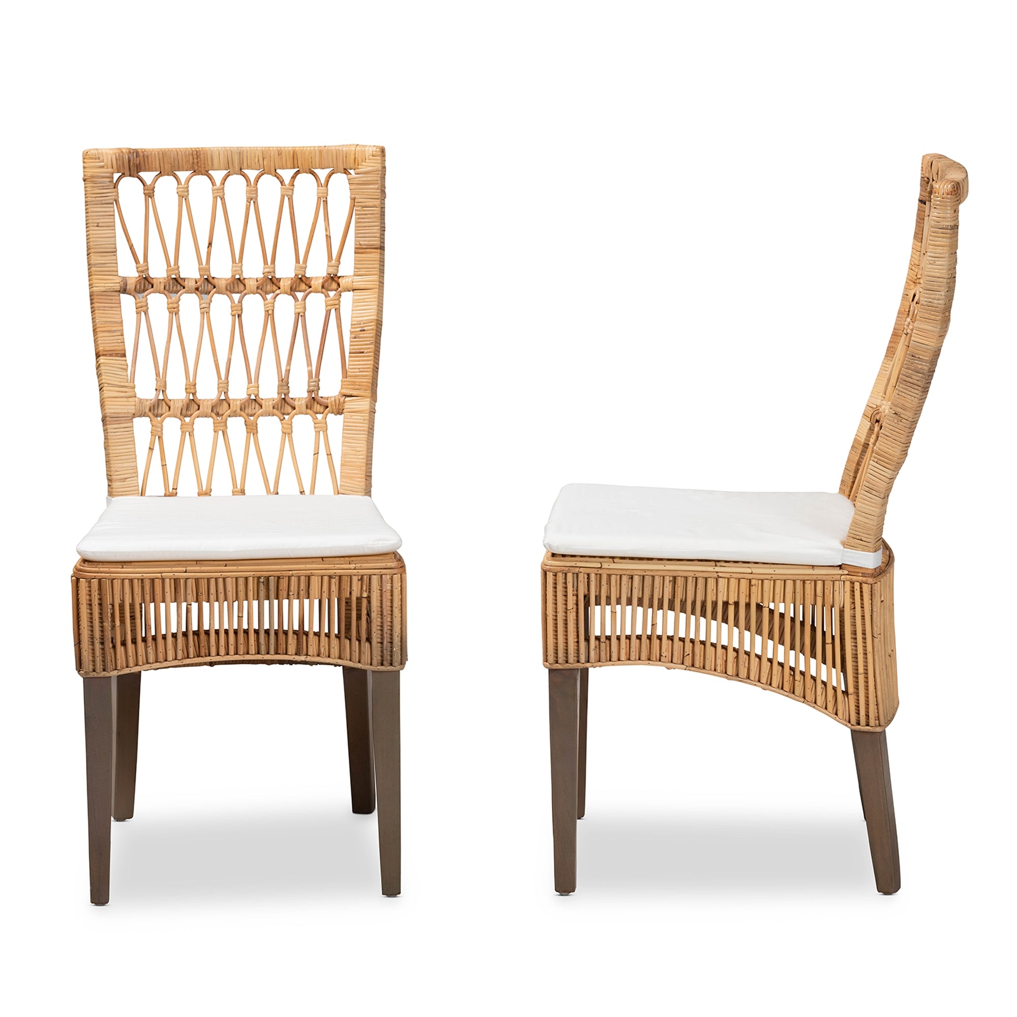 bali & pari Sullivan Modern Bohemian Natural Brown Rattan 2-Piece Dining Chair Set