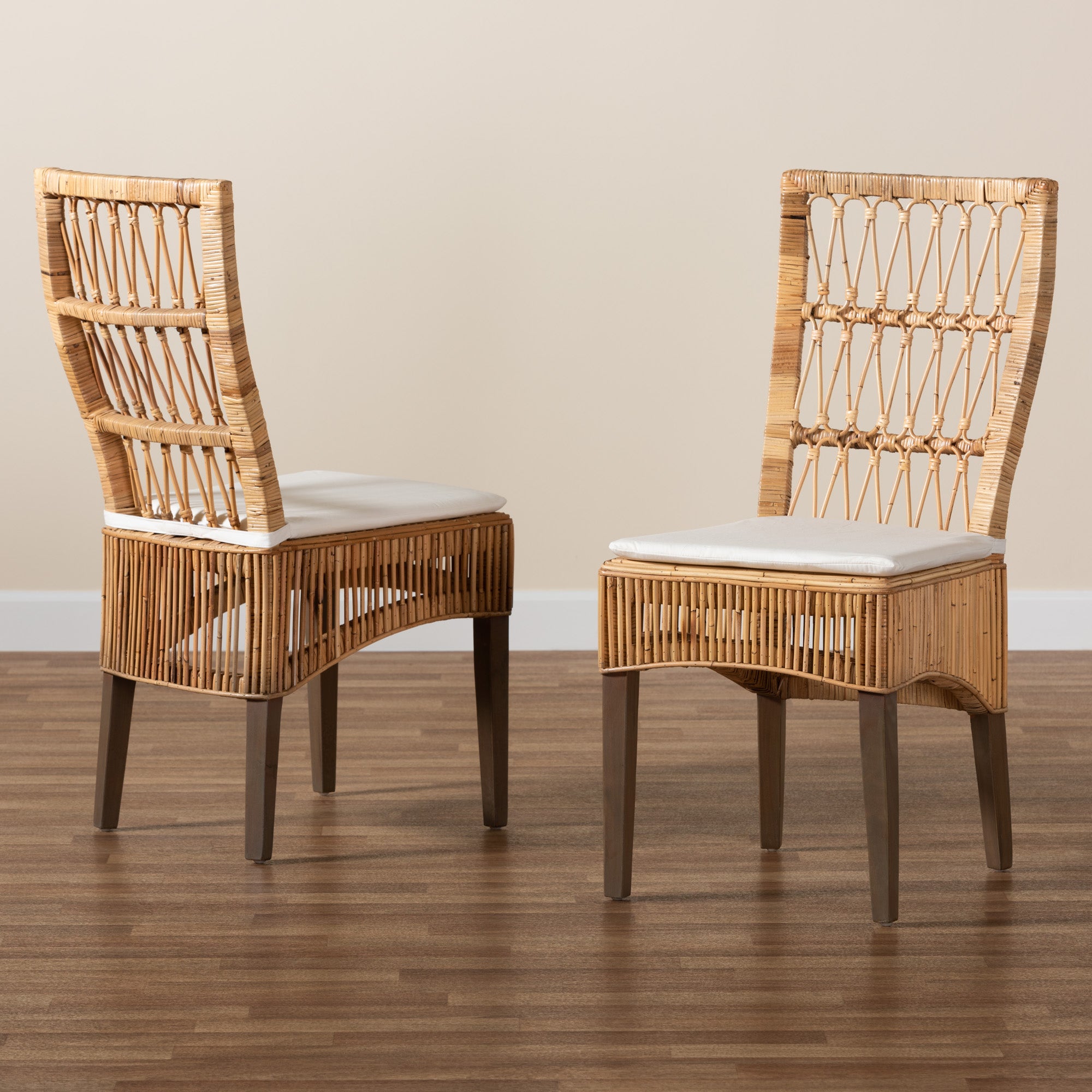 bali & pari Sullivan Modern Bohemian Natural Brown Rattan 2-Piece Dining Chair Set