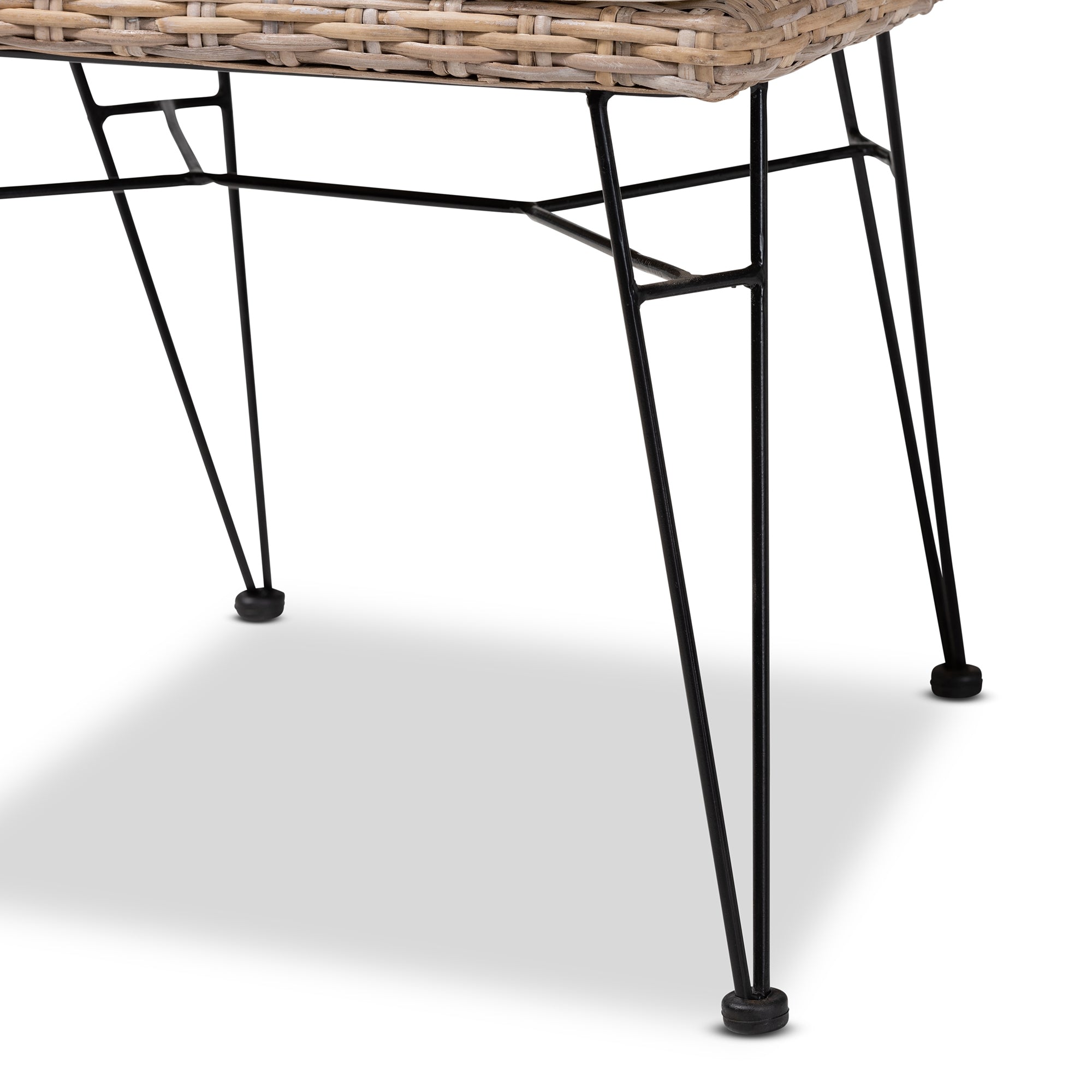 bali & pari Nafaro Modern Bohemian Greywashed Natural Rattan Metal Dining Chair with Cushion 2-Piece Set