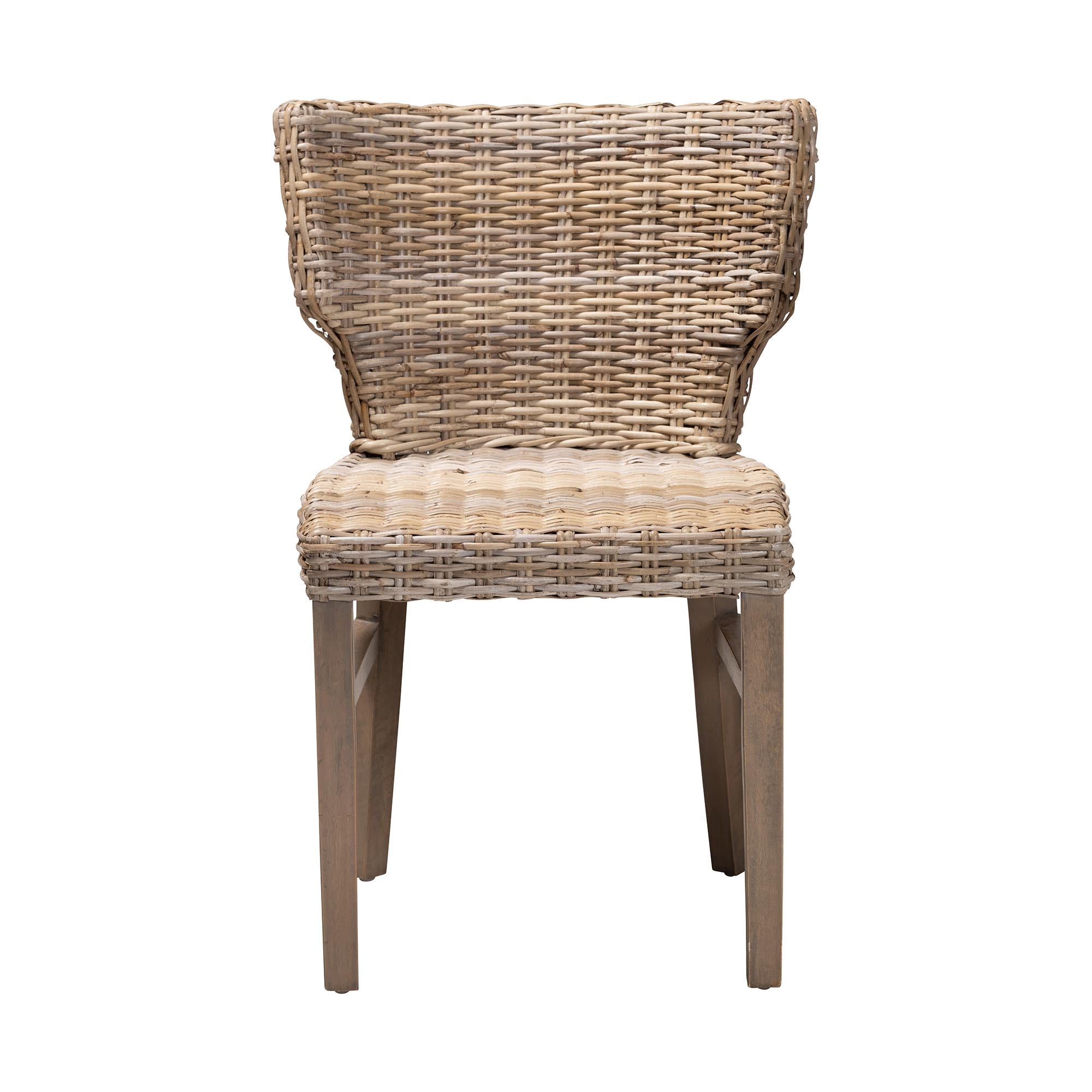 bali & pari Enver Modern Bohemian Grey Rattan and Brown Wood Dining Chair