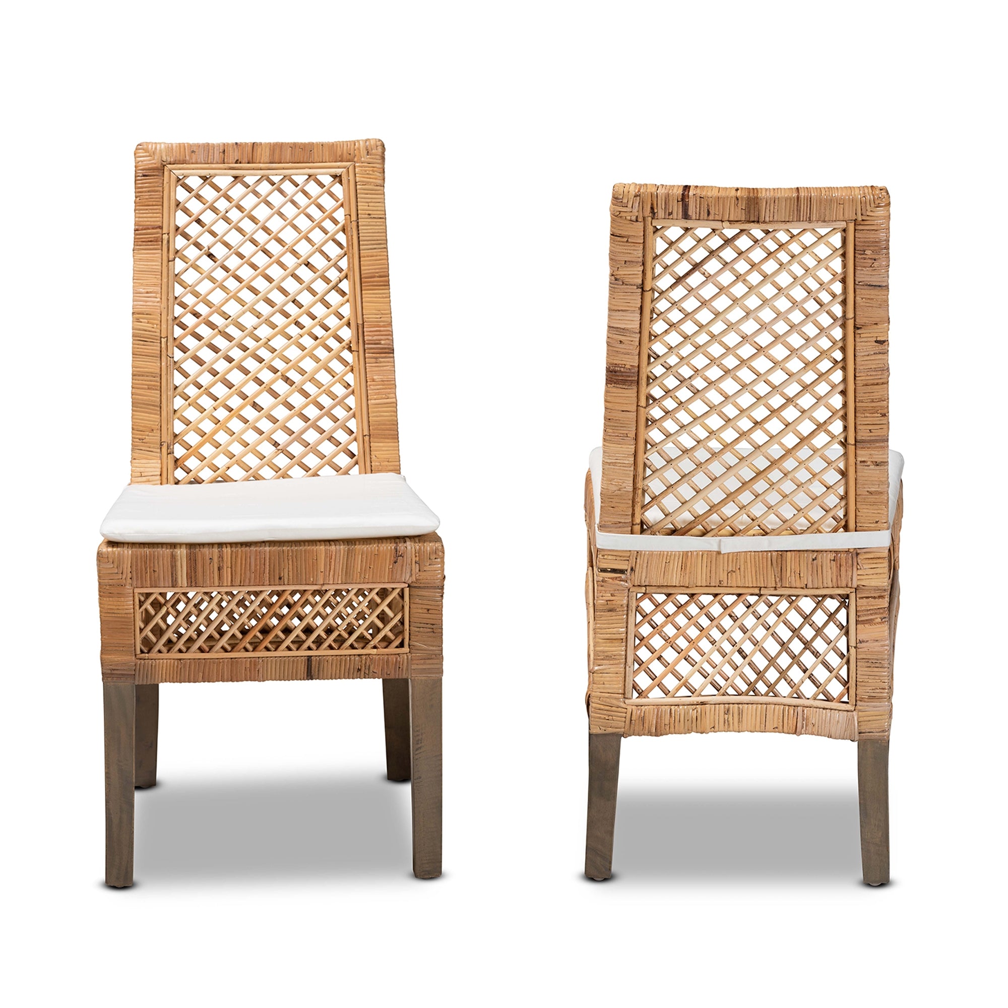 bali & pari Argos Modern Bohemian  Natural Brown Rattan 2-Piece Dining Chair Set