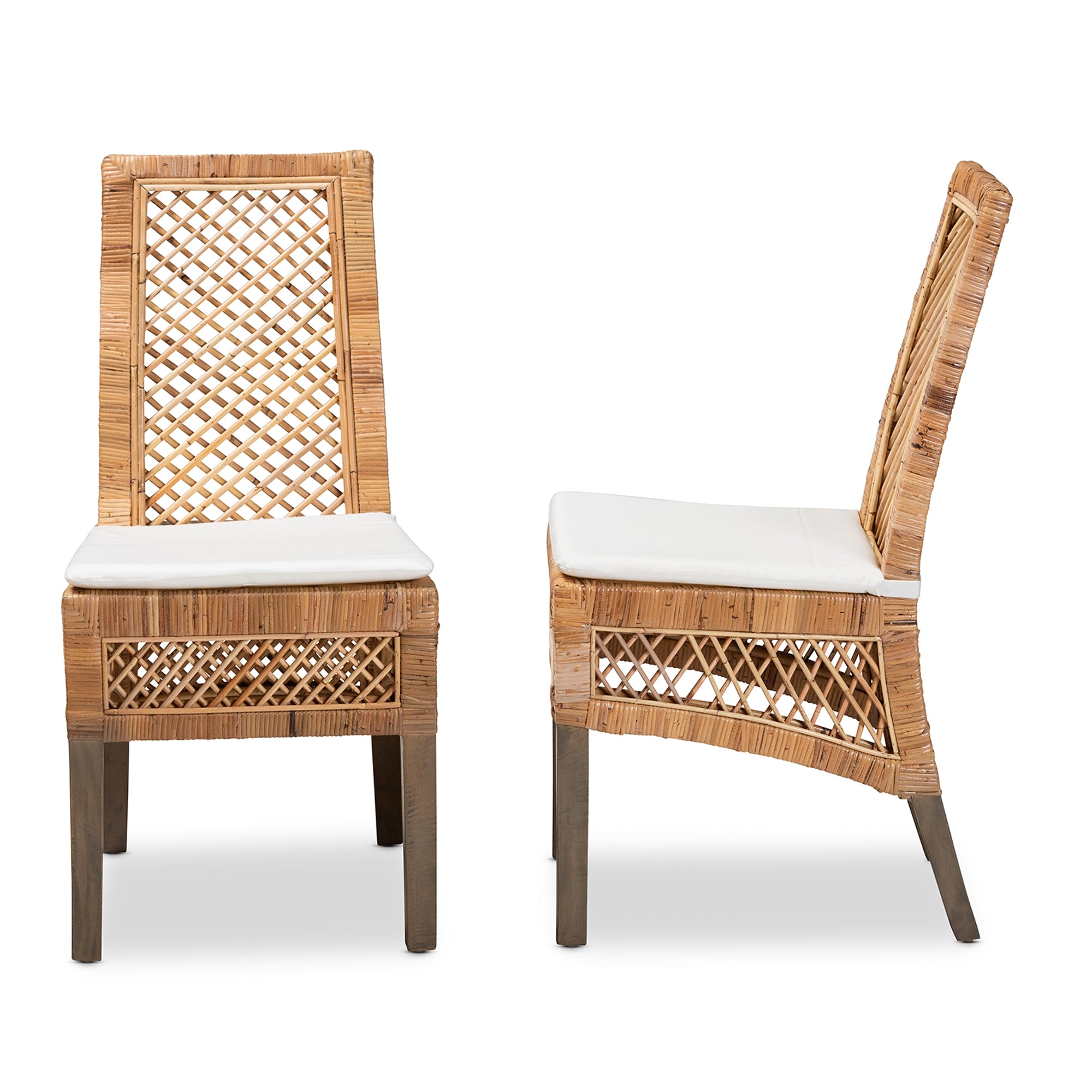 bali & pari Argos Modern Bohemian  Natural Brown Rattan 2-Piece Dining Chair Set