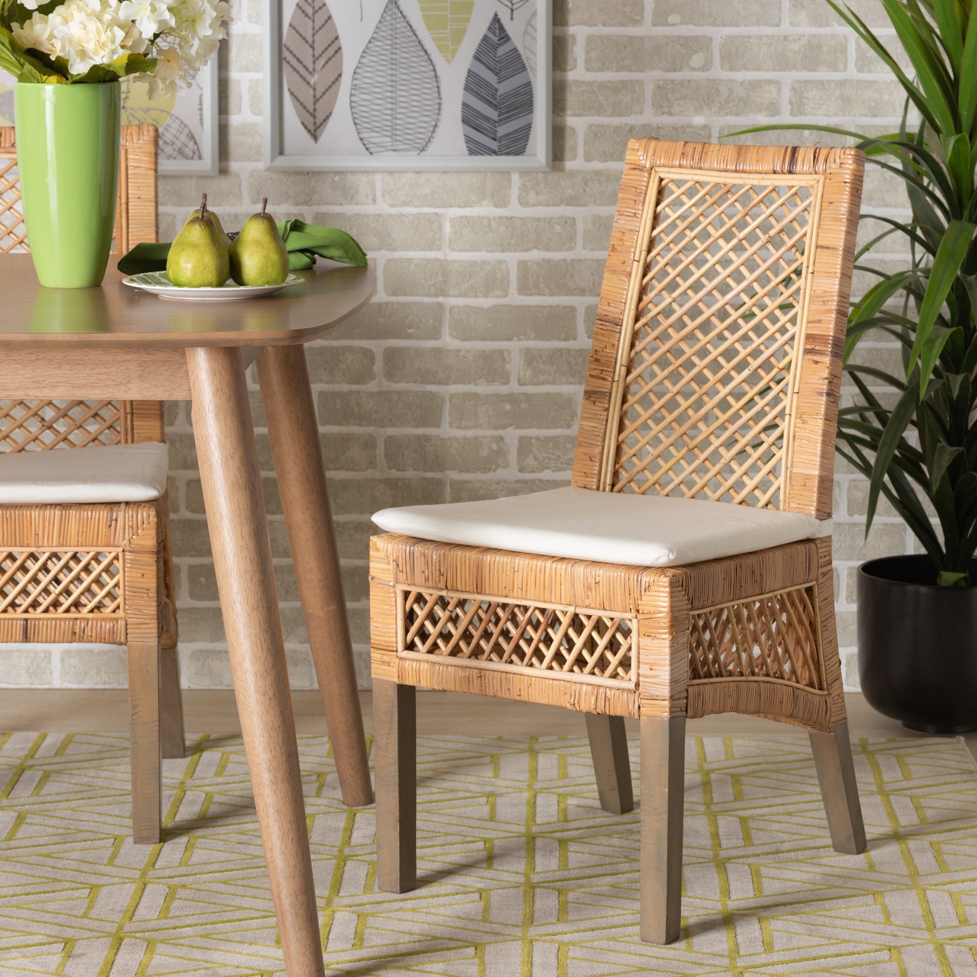 bali & pari Argos Modern Bohemian  Natural Brown Rattan 2-Piece Dining Chair Set