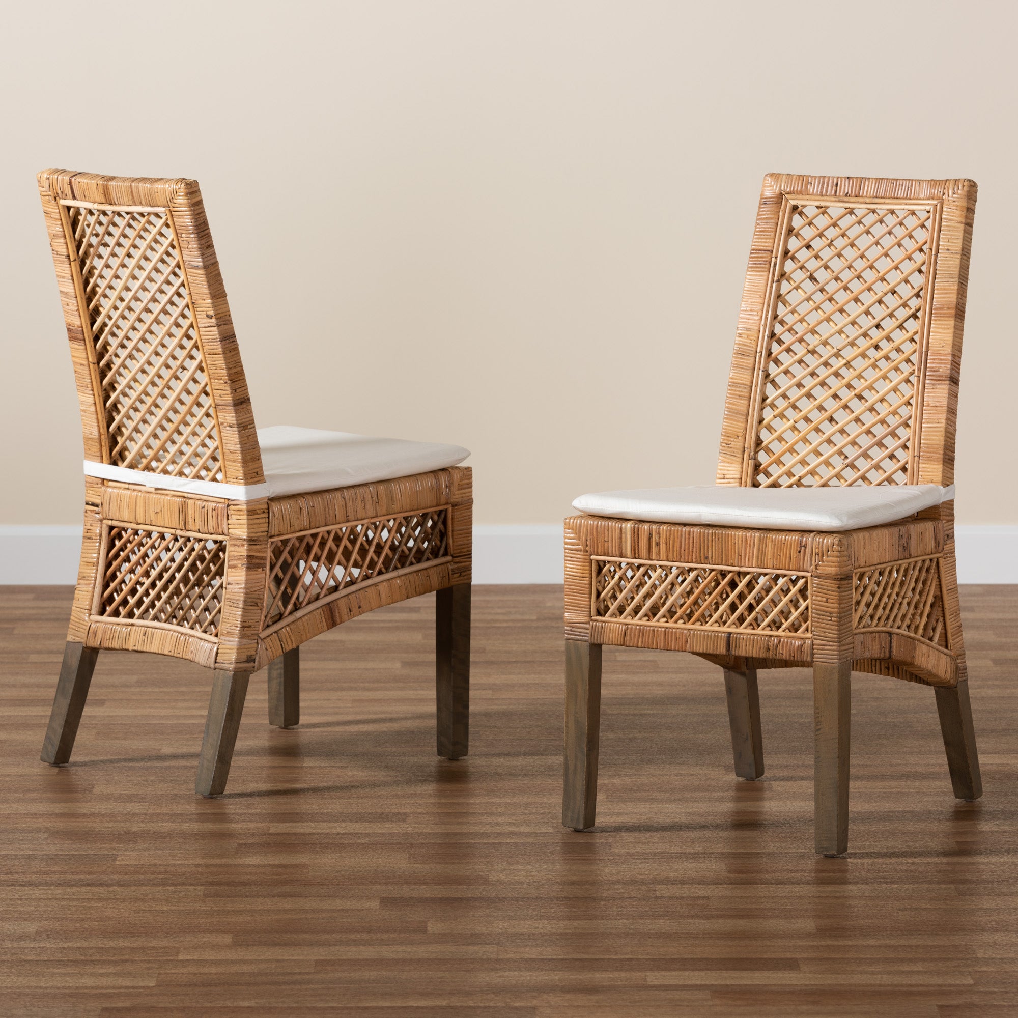 bali & pari Argos Modern Bohemian  Natural Brown Rattan 2-Piece Dining Chair Set