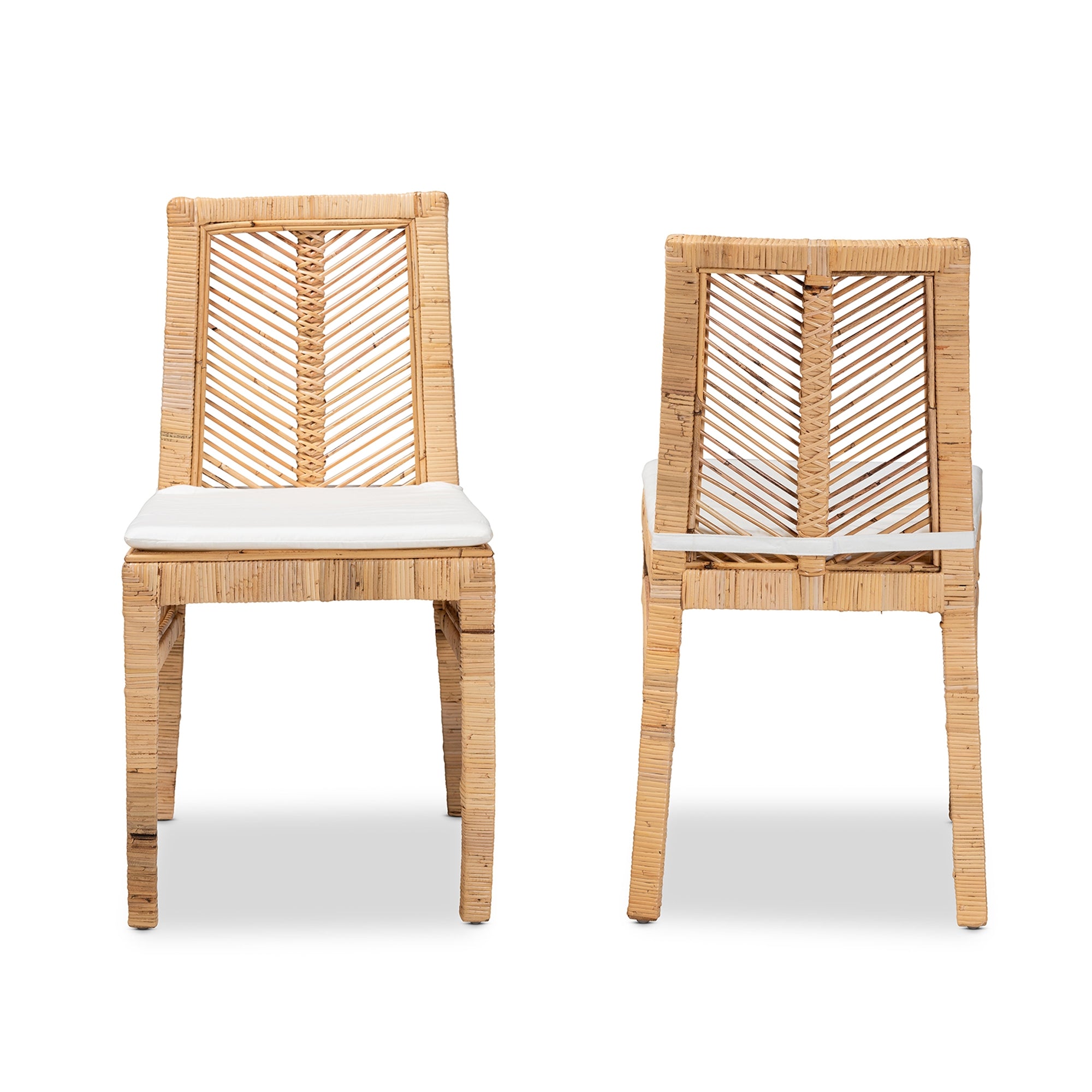 bali & pari Suci Modern Bohemian Natural Brown Rattan 2-Piece Dining Chair Set