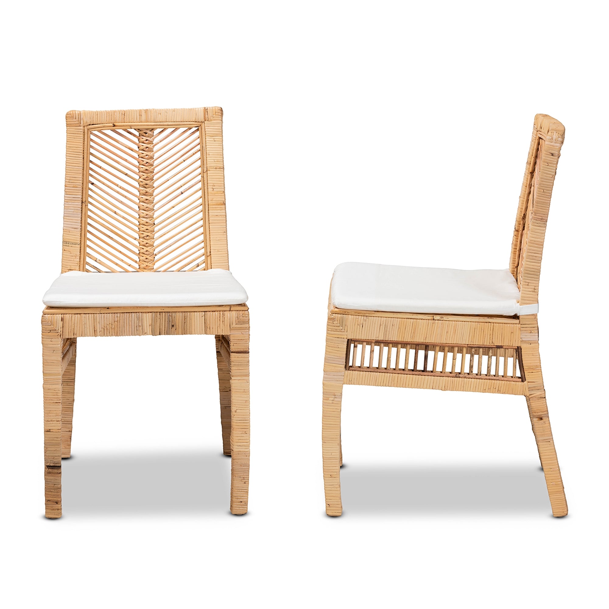bali & pari Suci Modern Bohemian Natural Brown Rattan 2-Piece Dining Chair Set