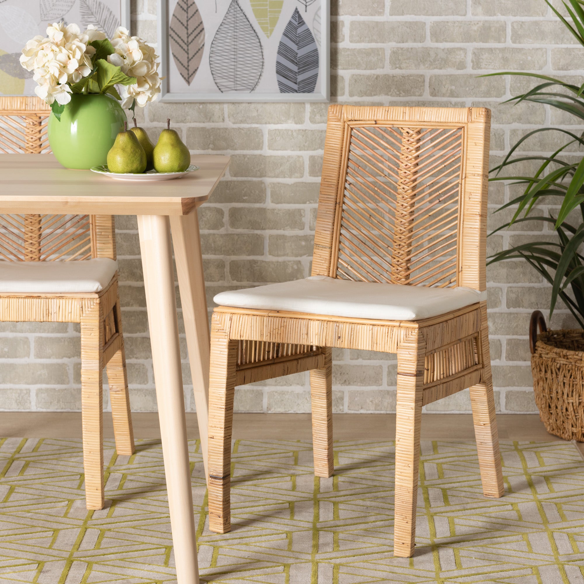 bali & pari Suci Modern Bohemian Natural Brown Rattan 2-Piece Dining Chair Set