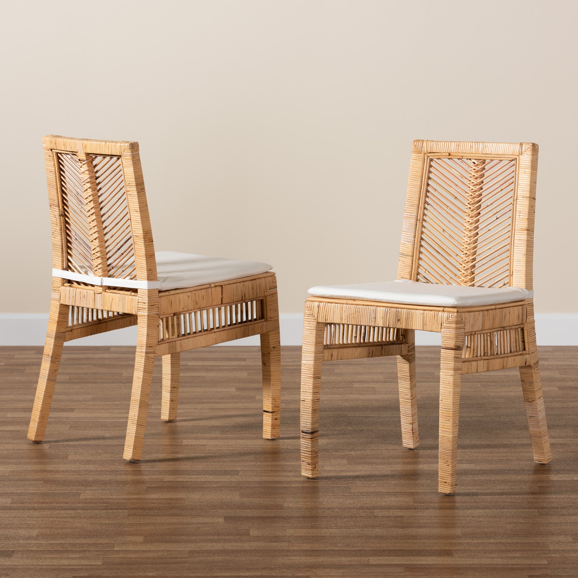 bali & pari Suci Modern Bohemian Natural Brown Rattan 2-Piece Dining Chair Set