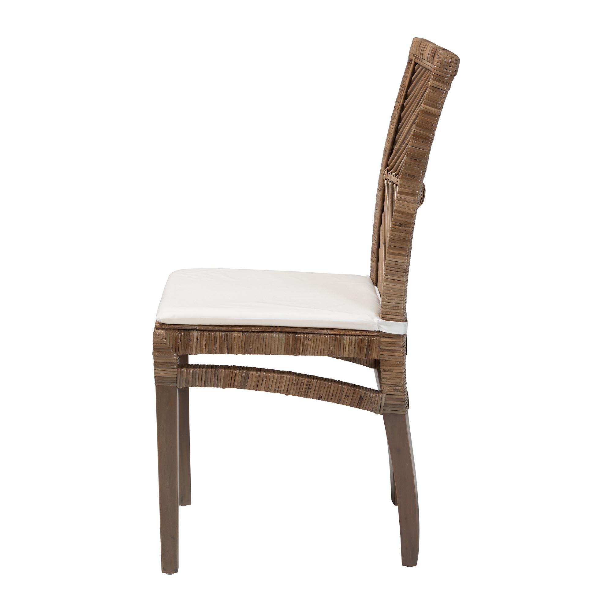 bali & pari Laluna Modern Bohemian Greywashed Natural Rattan and Mahogany Dining Chair with Cushion