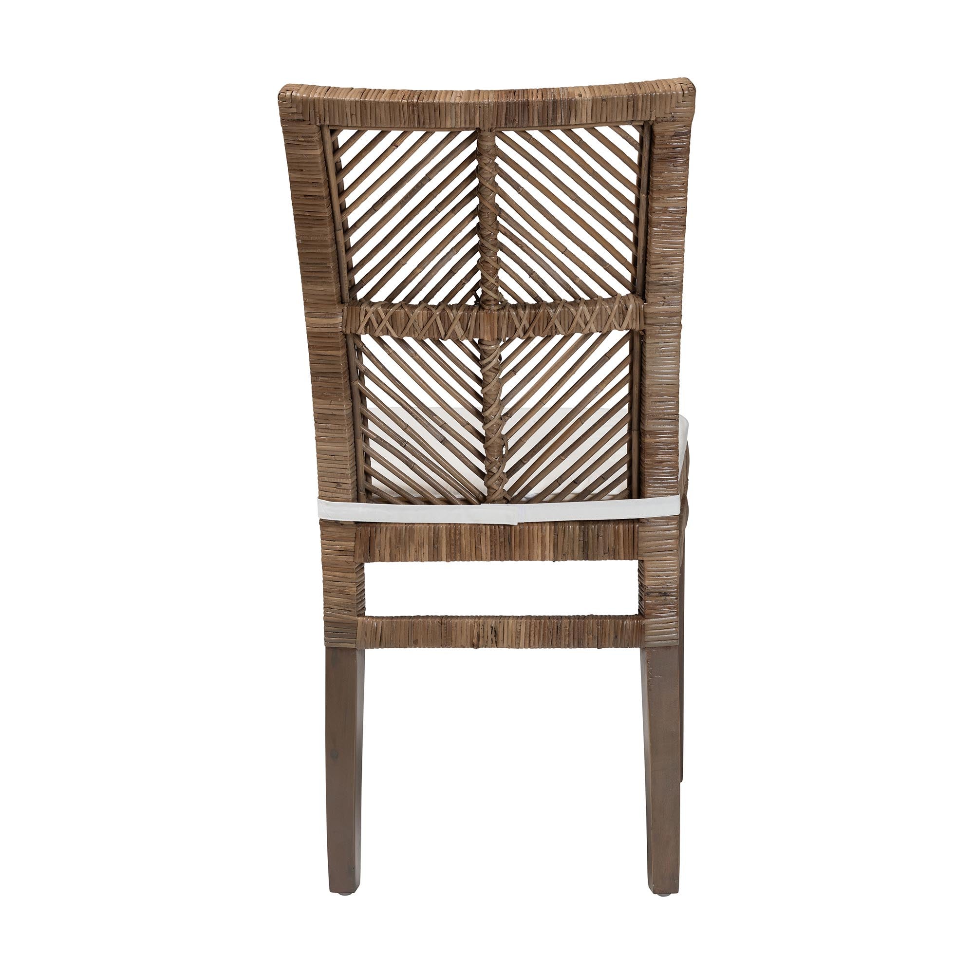bali & pari Laluna Modern Bohemian Greywashed Natural Rattan and Mahogany Dining Chair with Cushion