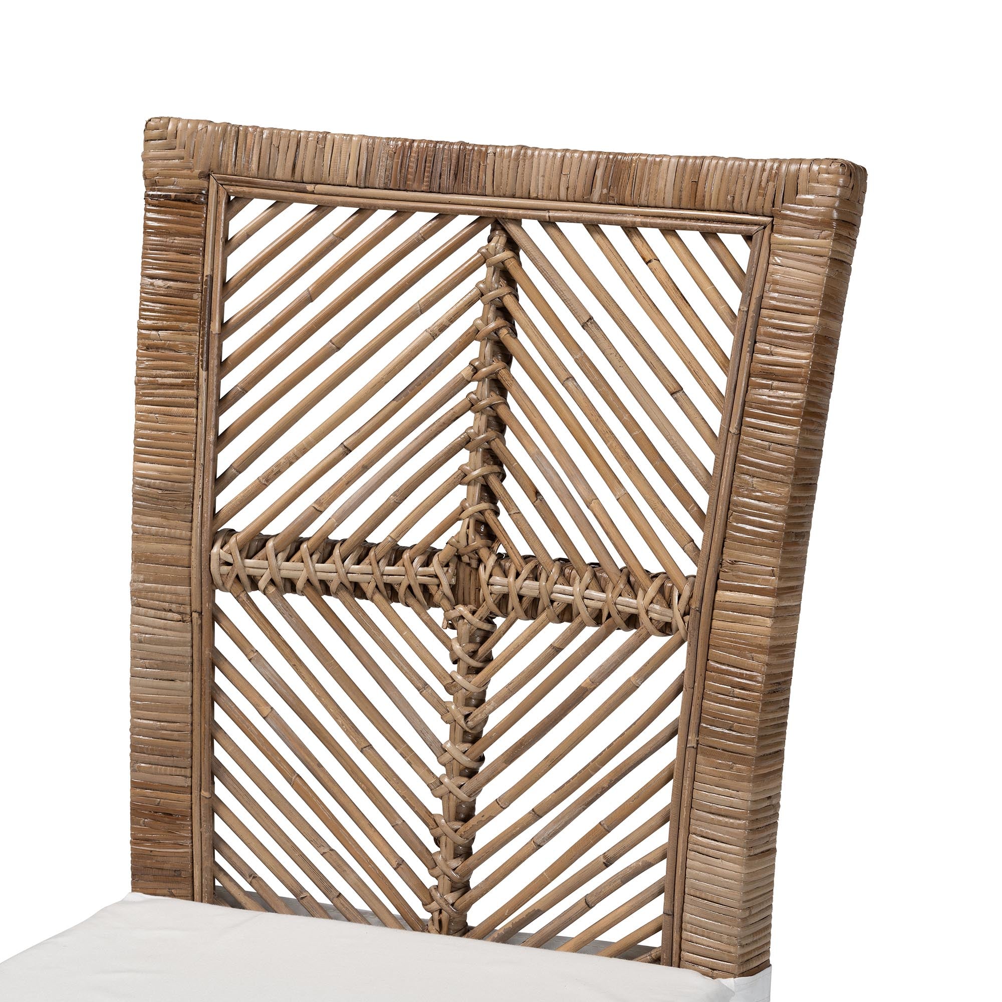 bali & pari Laluna Modern Bohemian Greywashed Natural Rattan and Mahogany Dining Chair with Cushion