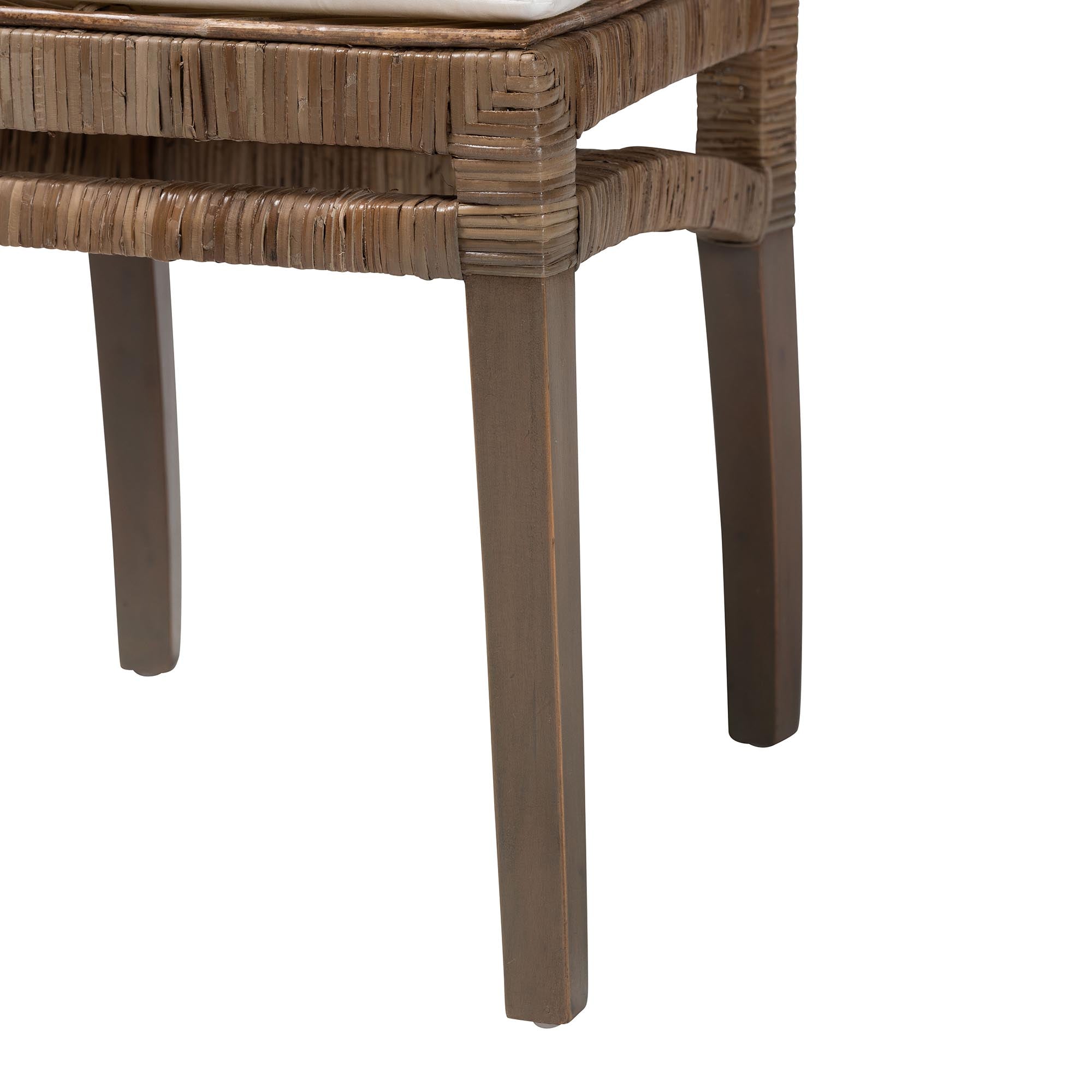 bali & pari Laluna Modern Bohemian Greywashed Natural Rattan and Mahogany Dining Chair with Cushion