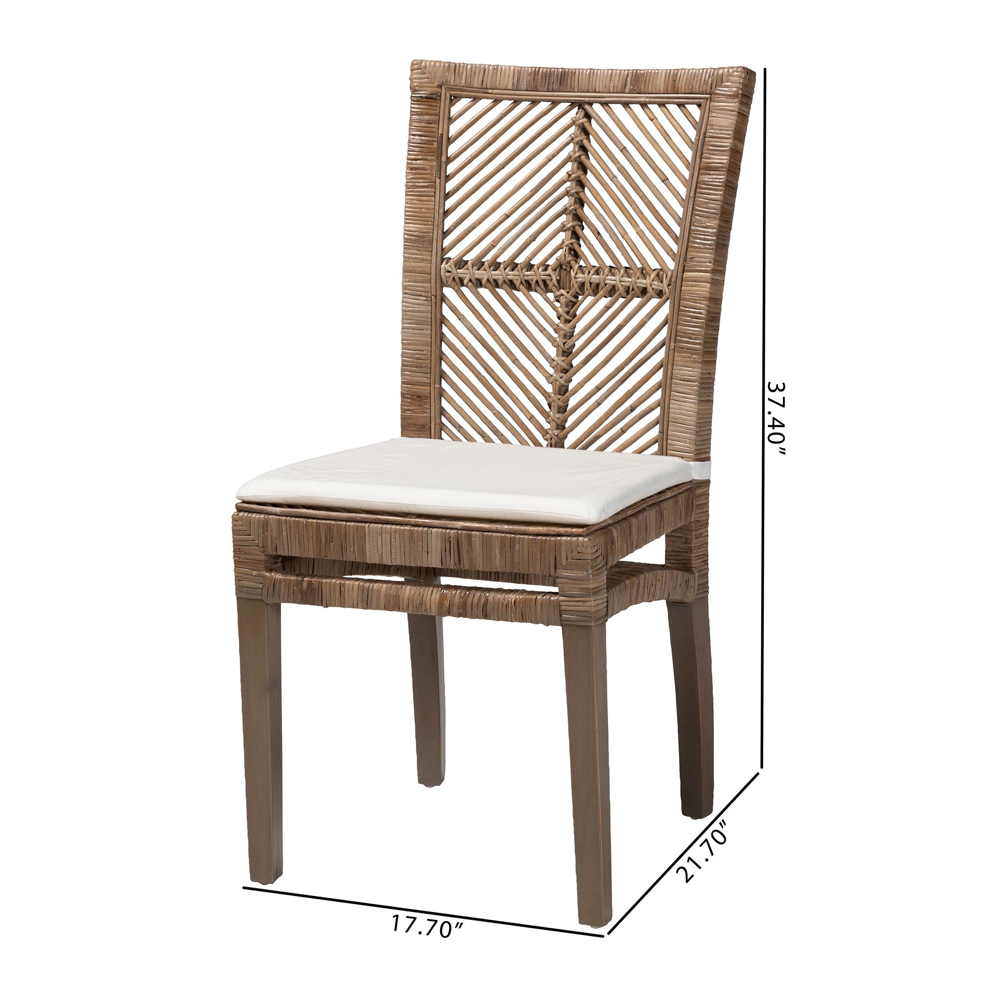 bali & pari Laluna Modern Bohemian Greywashed Natural Rattan and Mahogany Dining Chair with Cushion