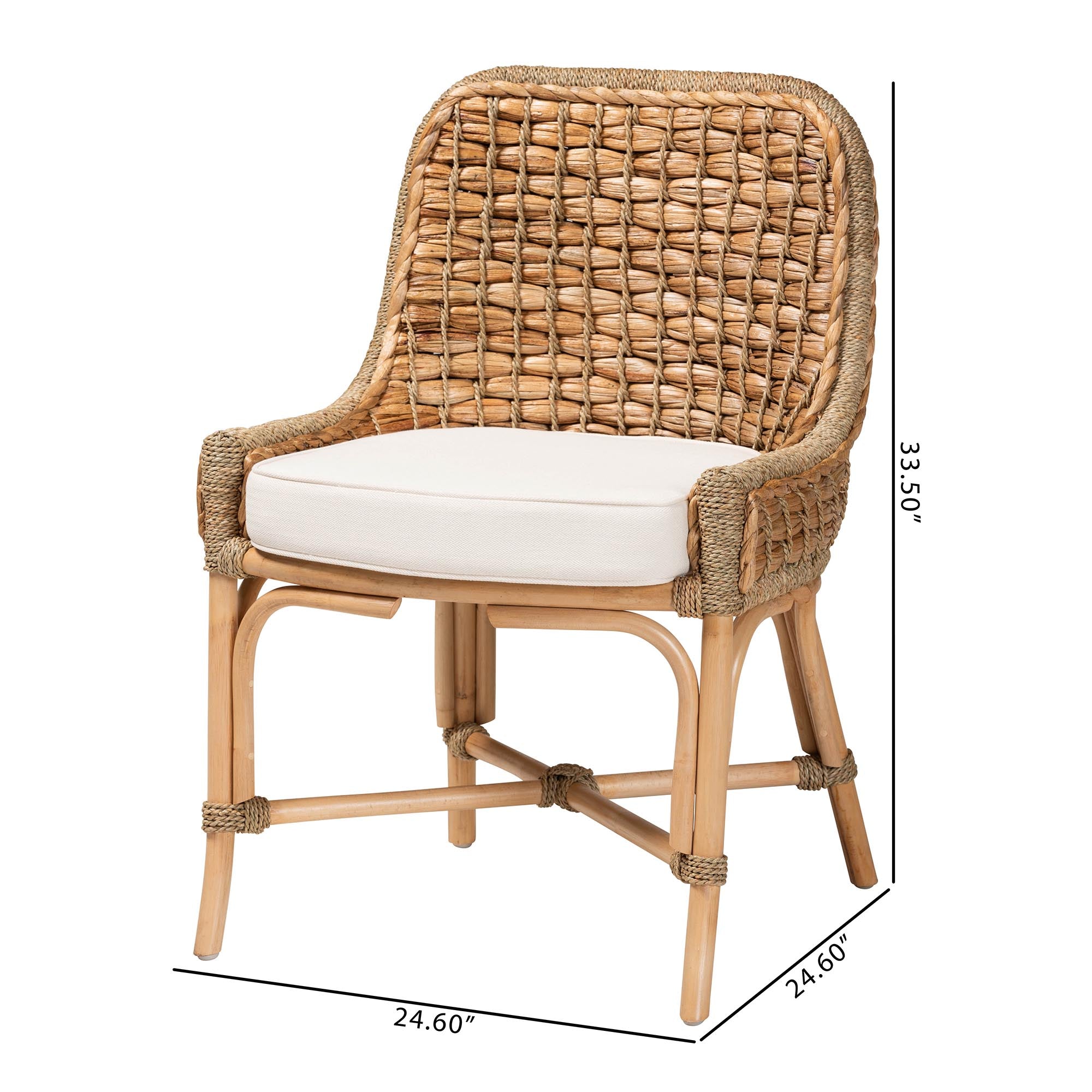 bali & pari Kyle Modern Bohemian Natural Brown Woven Rattan Dining Side Chair With Cushion
