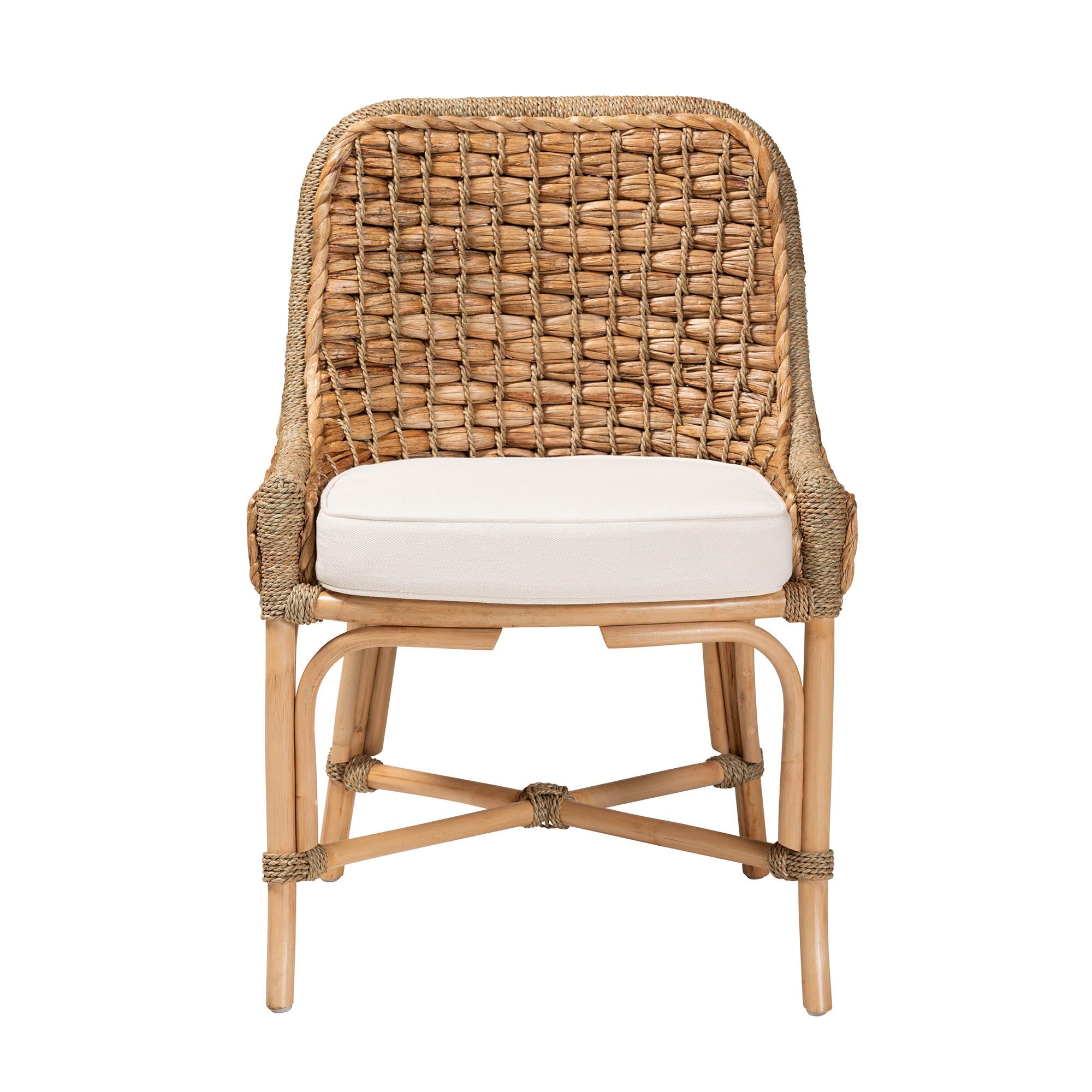 bali & pari Kyle Modern Bohemian Natural Brown Woven Rattan Dining Side Chair With Cushion