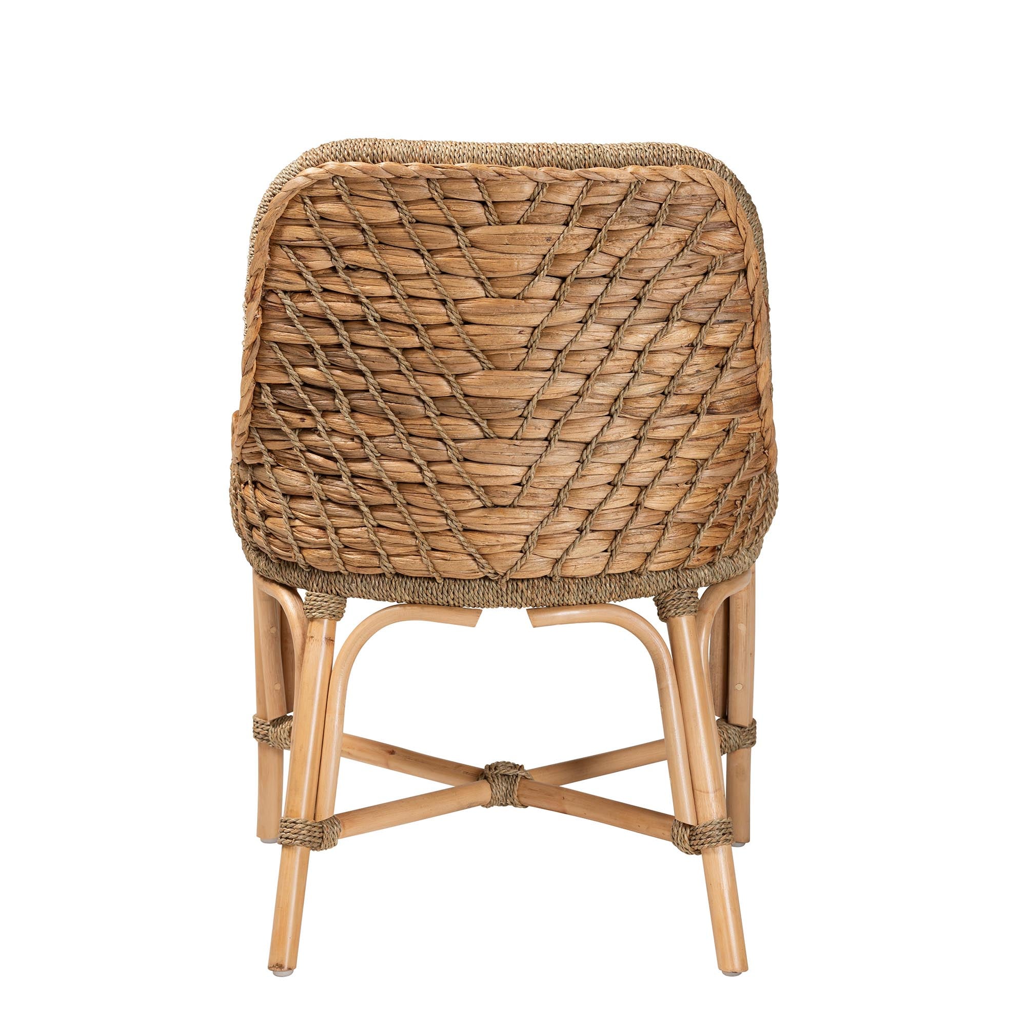 bali & pari Kyle Modern Bohemian Natural Brown Woven Rattan Dining Side Chair With Cushion