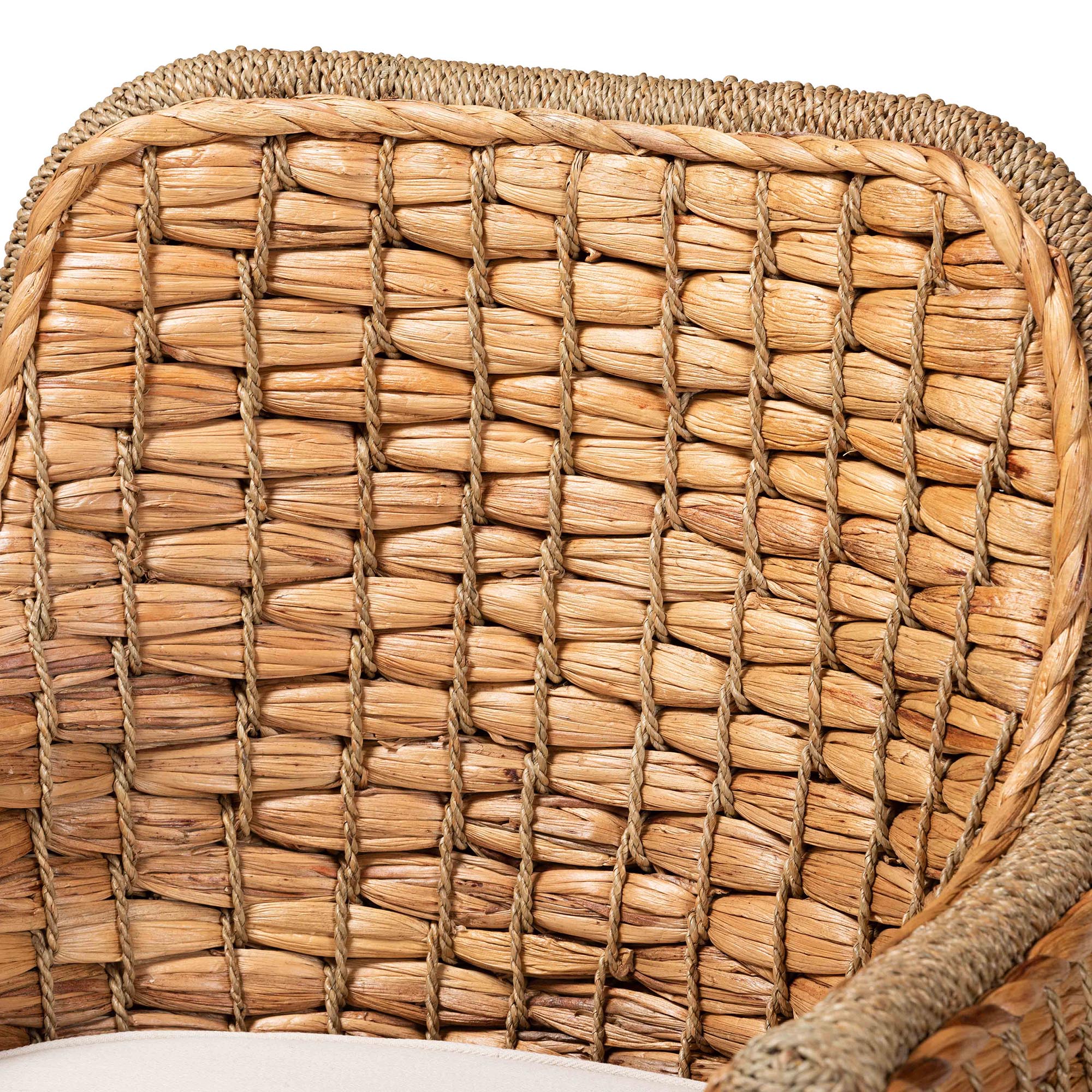 bali & pari Kyle Modern Bohemian Natural Brown Woven Rattan Dining Arm Chair with Cushion