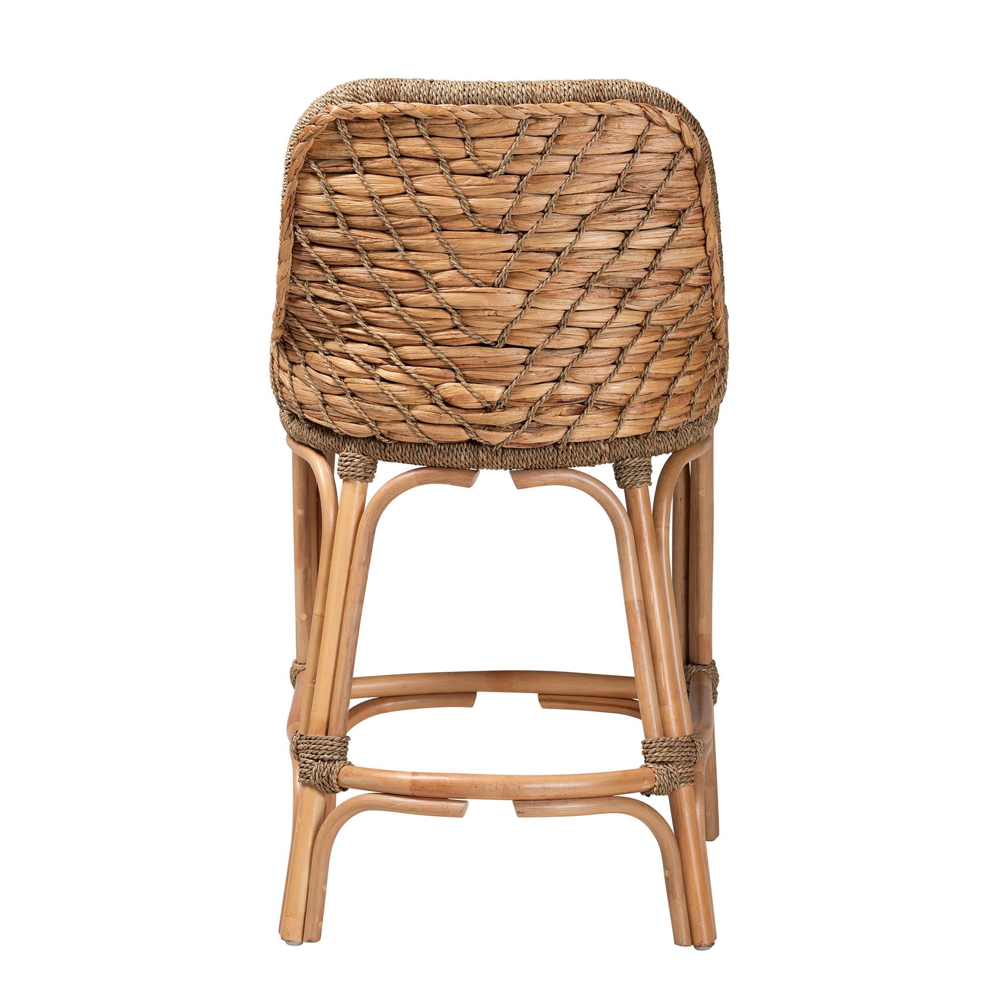 bali & pari Kyle Modern Bohemian Natural Brown Woven Rattan Counter Stool with Cushion
