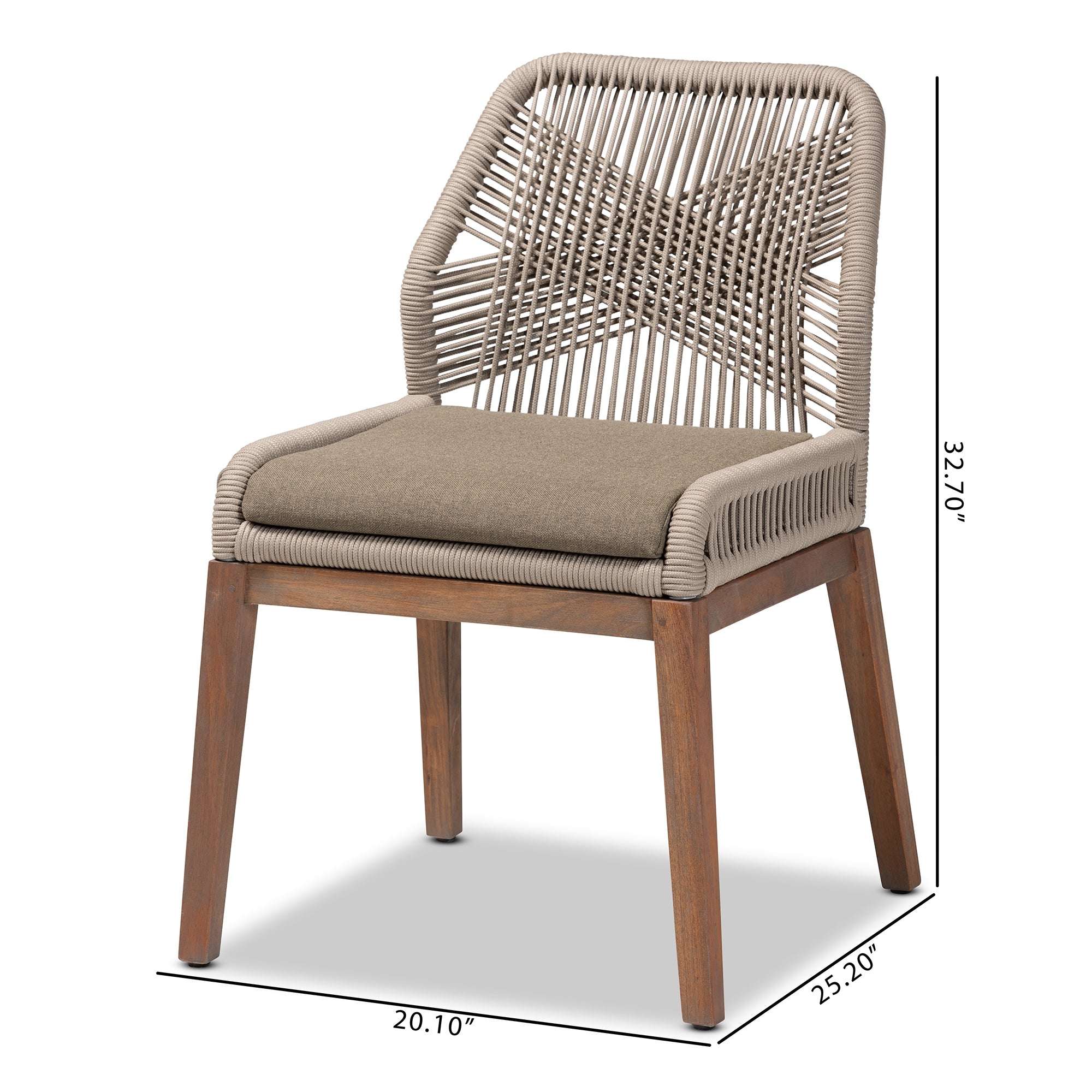 bali & pari Jennifer Mid-Century Transitional Grey Woven Rope Mahogany Dining Side Chair