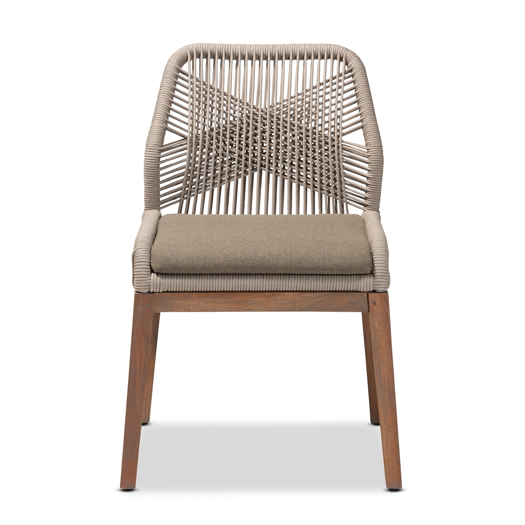 bali & pari Jennifer Mid-Century Transitional Grey Woven Rope Mahogany Dining Side Chair