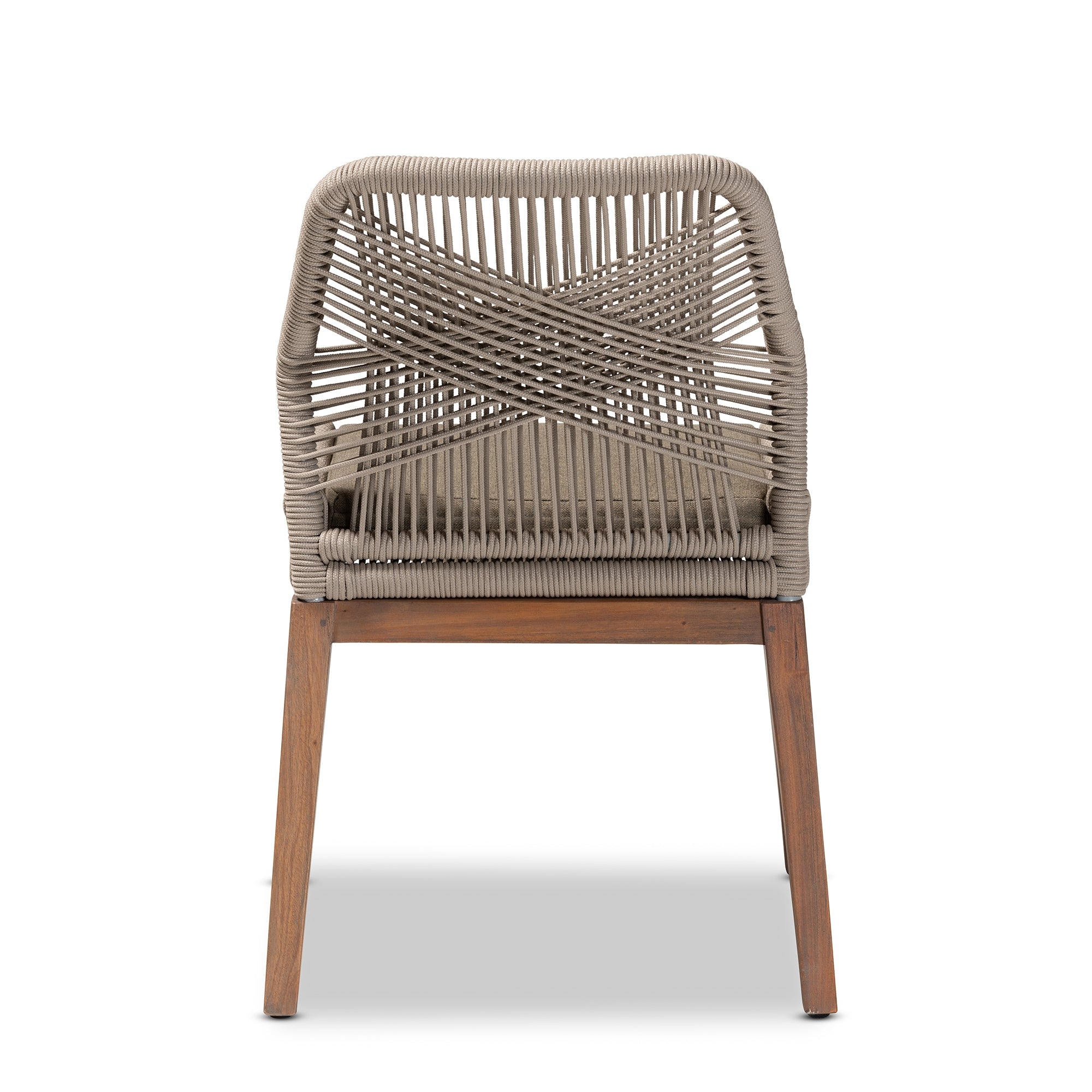 bali & pari Jennifer Mid-Century Transitional Grey Woven Rope Mahogany Dining Side Chair