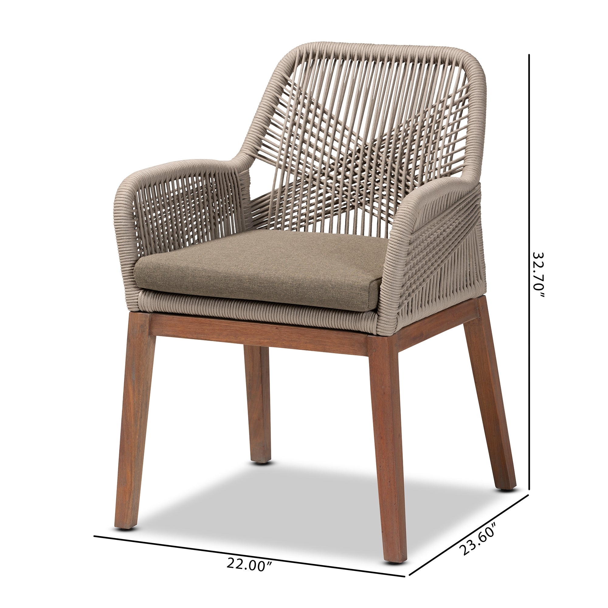 bali & pari Jennifer Mid-Century Transitional Grey Woven Rope Mahogany Dining Arm Chair
