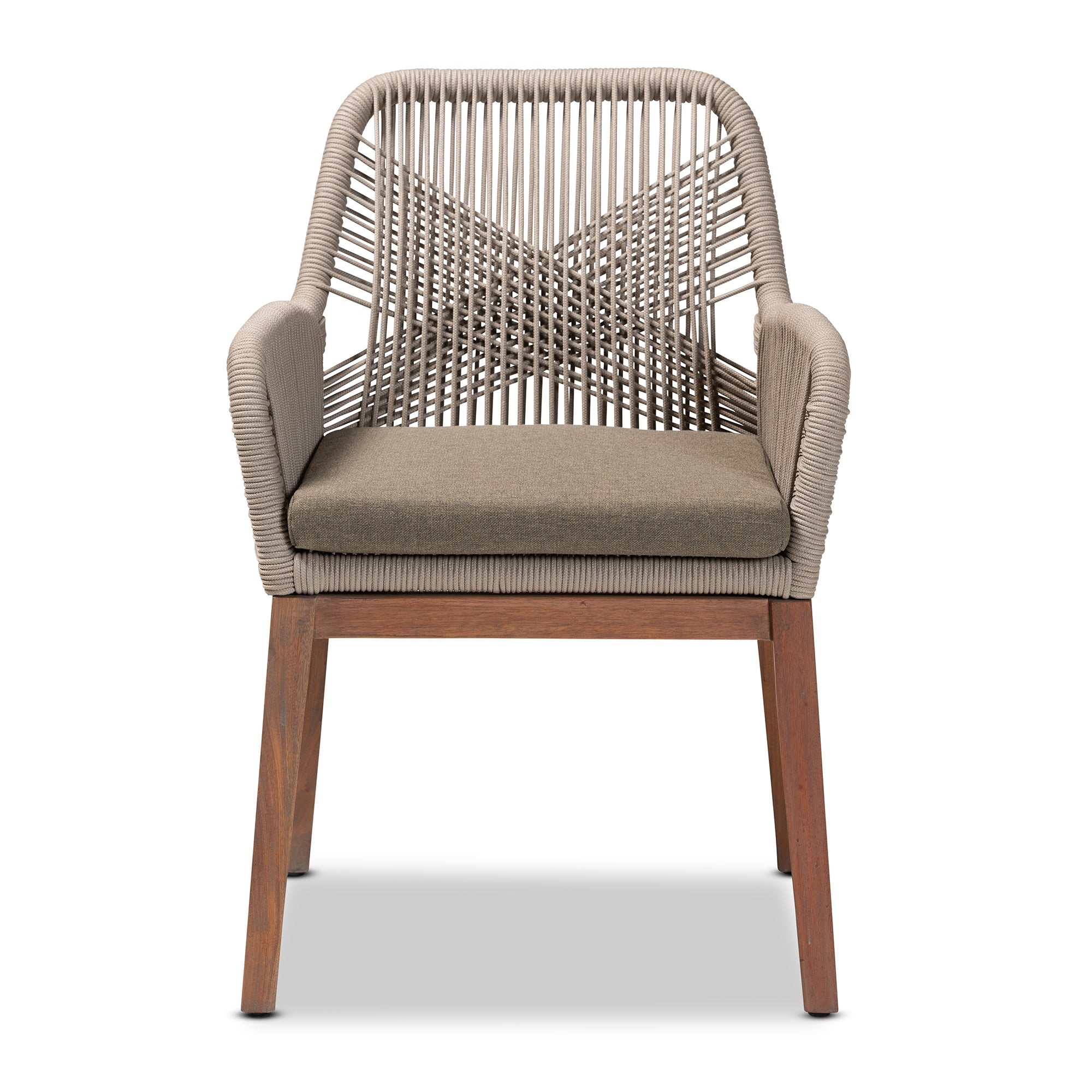 bali & pari Jennifer Mid-Century Transitional Grey Woven Rope Mahogany Dining Arm Chair