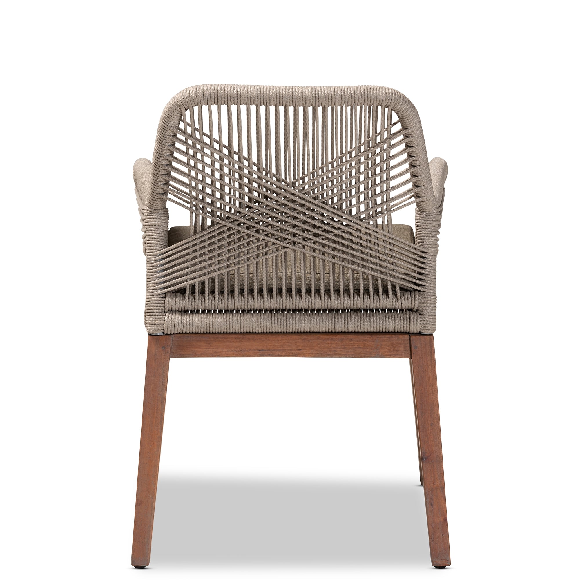 bali & pari Jennifer Mid-Century Transitional Grey Woven Rope Mahogany Dining Arm Chair