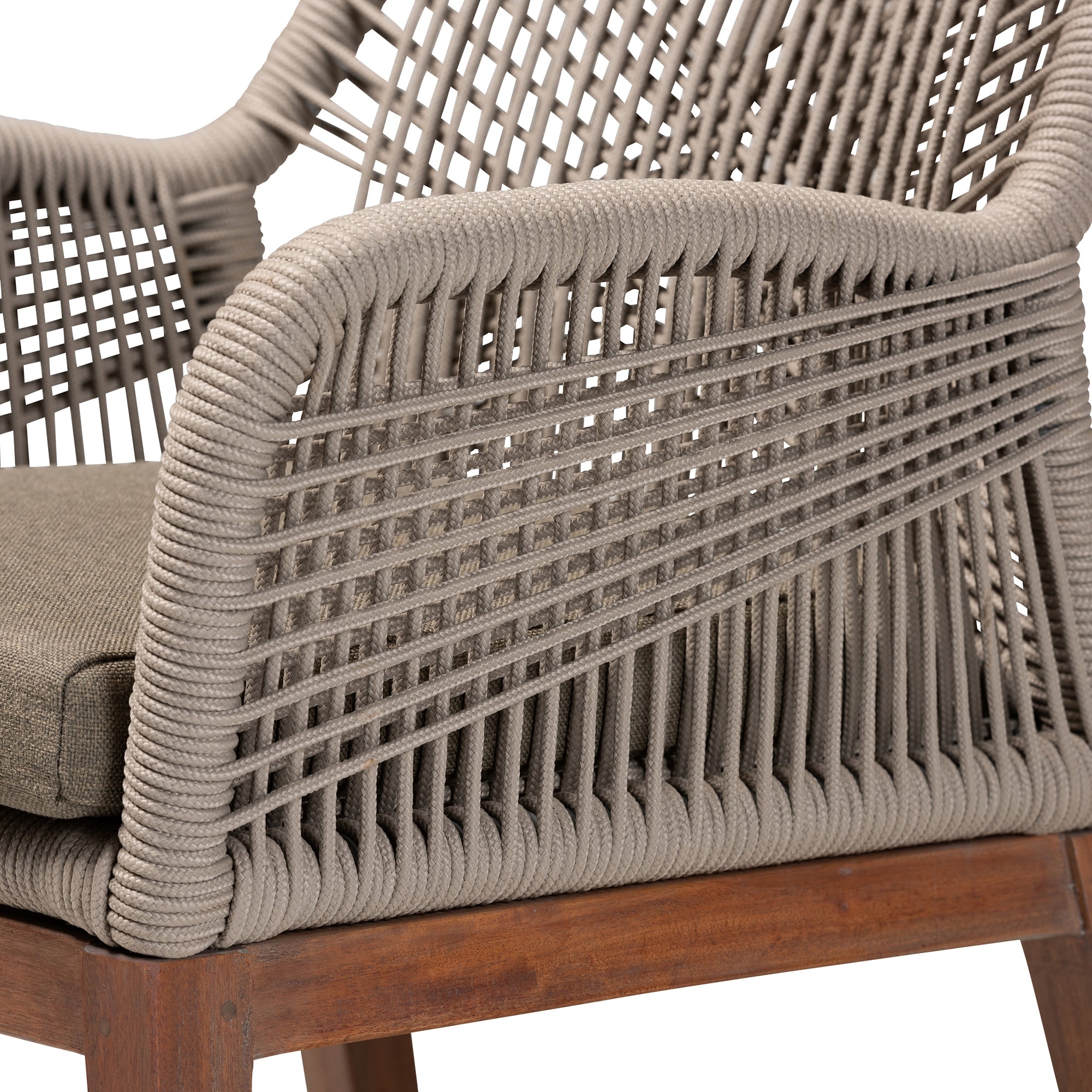 bali & pari Jennifer Mid-Century Transitional Grey Woven Rope Mahogany Dining Arm Chair