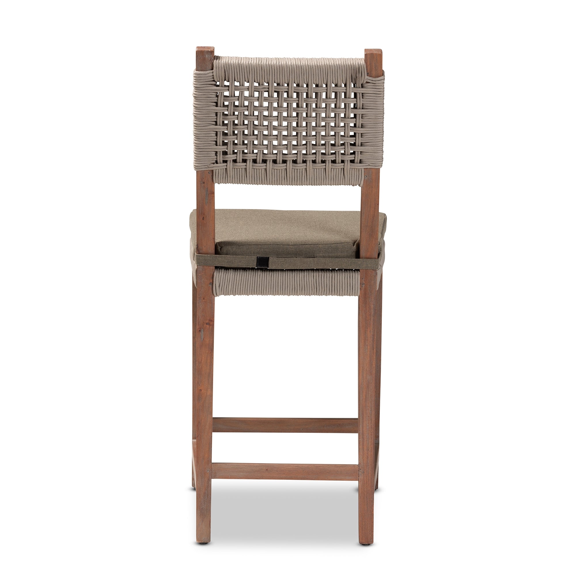 bali & pari Heyna Mid-Century Transitional Grey Woven Rope Mahogany Counter Stool
