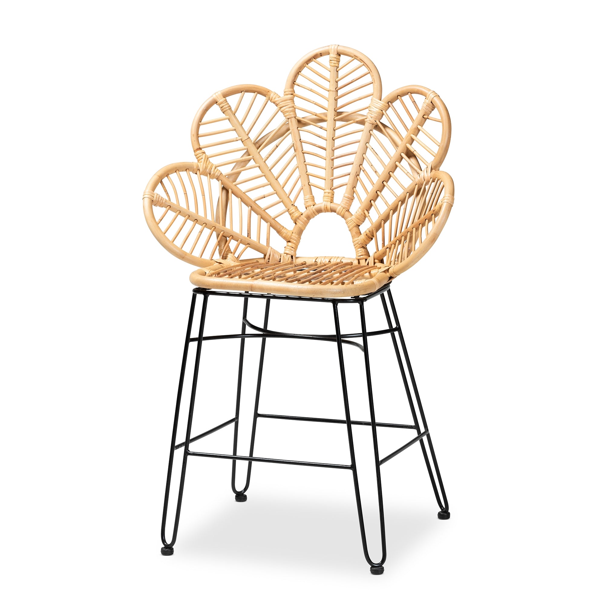 bali & pari Garan Modern Bohemian Natural Brown Rattan and Black Metal Counter Stool
