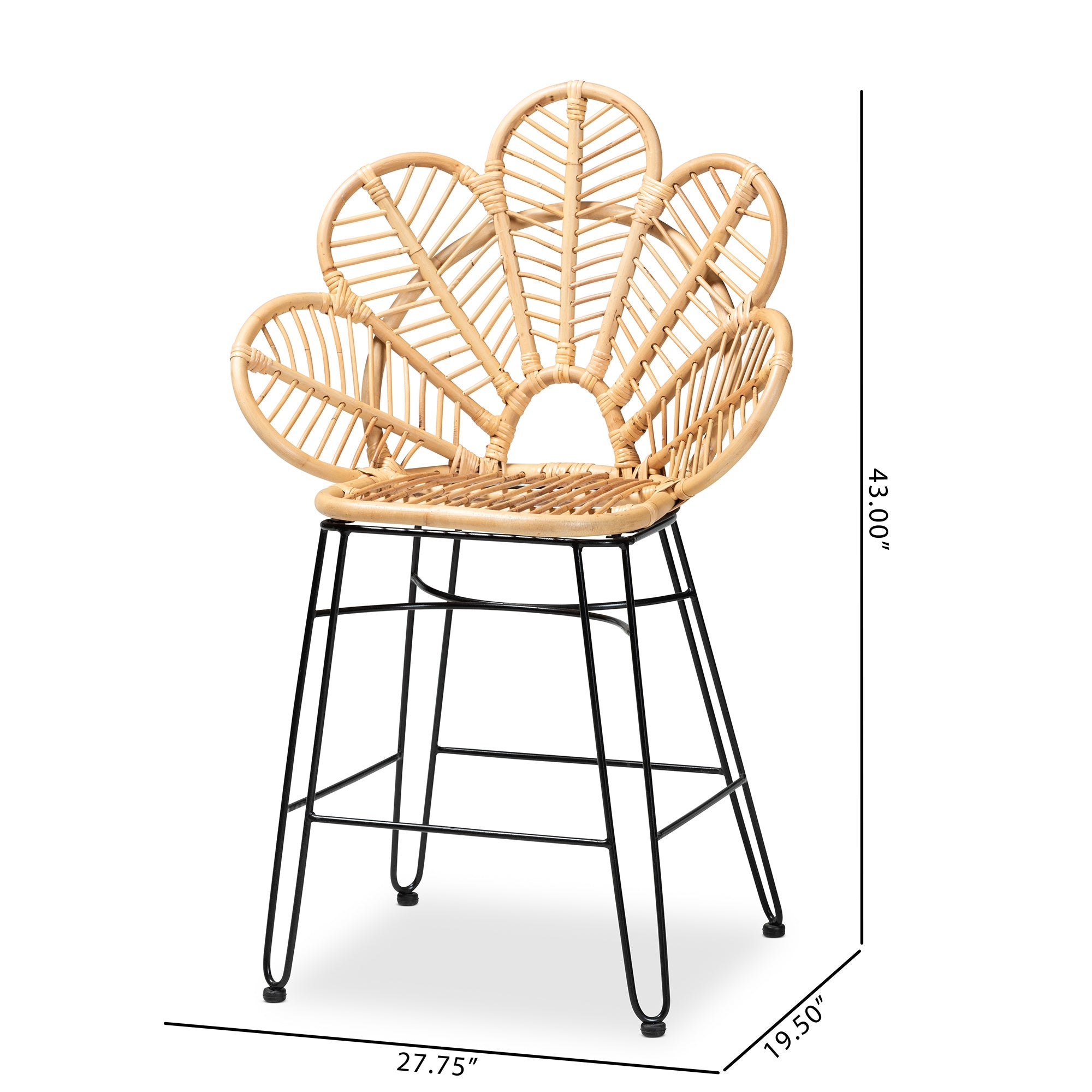 bali & pari Garan Modern Bohemian Natural Brown Rattan and Black Metal Counter Stool