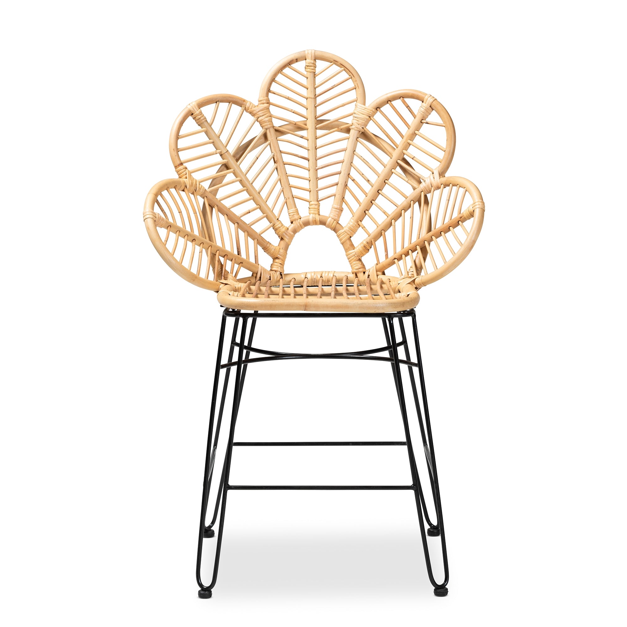 bali & pari Garan Modern Bohemian Natural Brown Rattan and Black Metal Counter Stool