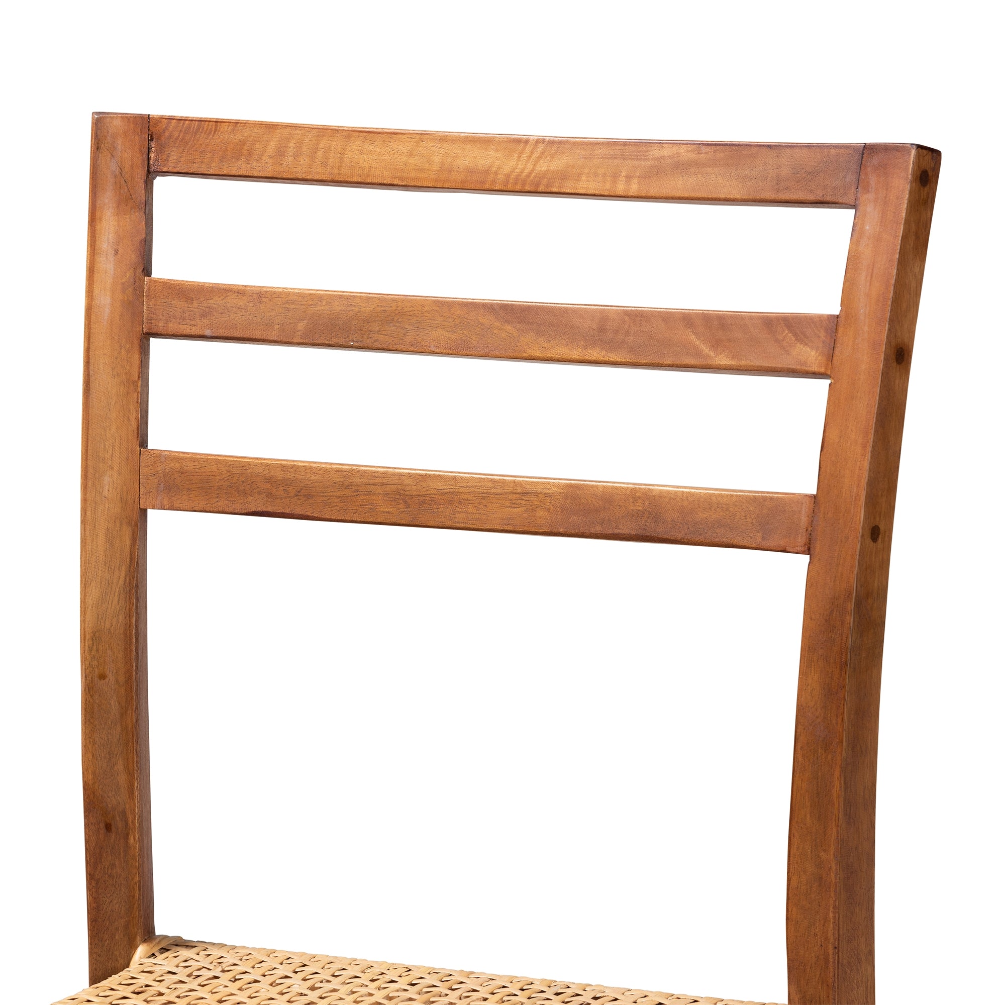 bali & pari Arthur Mid-Century Modern Walnut Brown Mahogany Wood and Natural Rattan Counter Stool