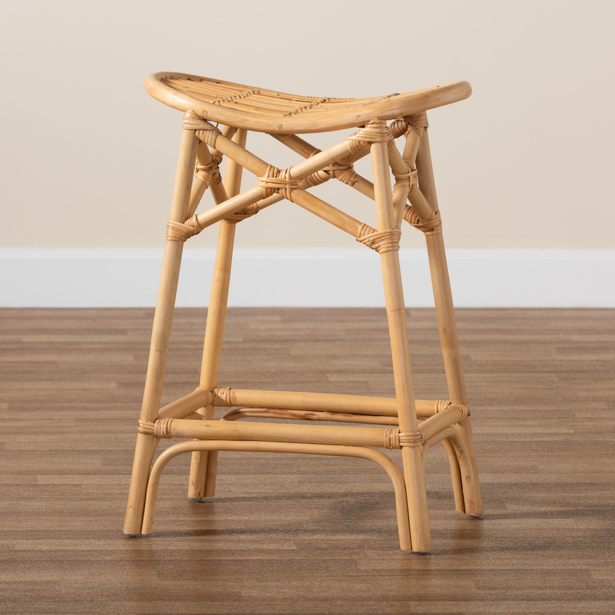 bali & pari Elgon Modern Bohemian Natural Brown Rattan Counter Stool